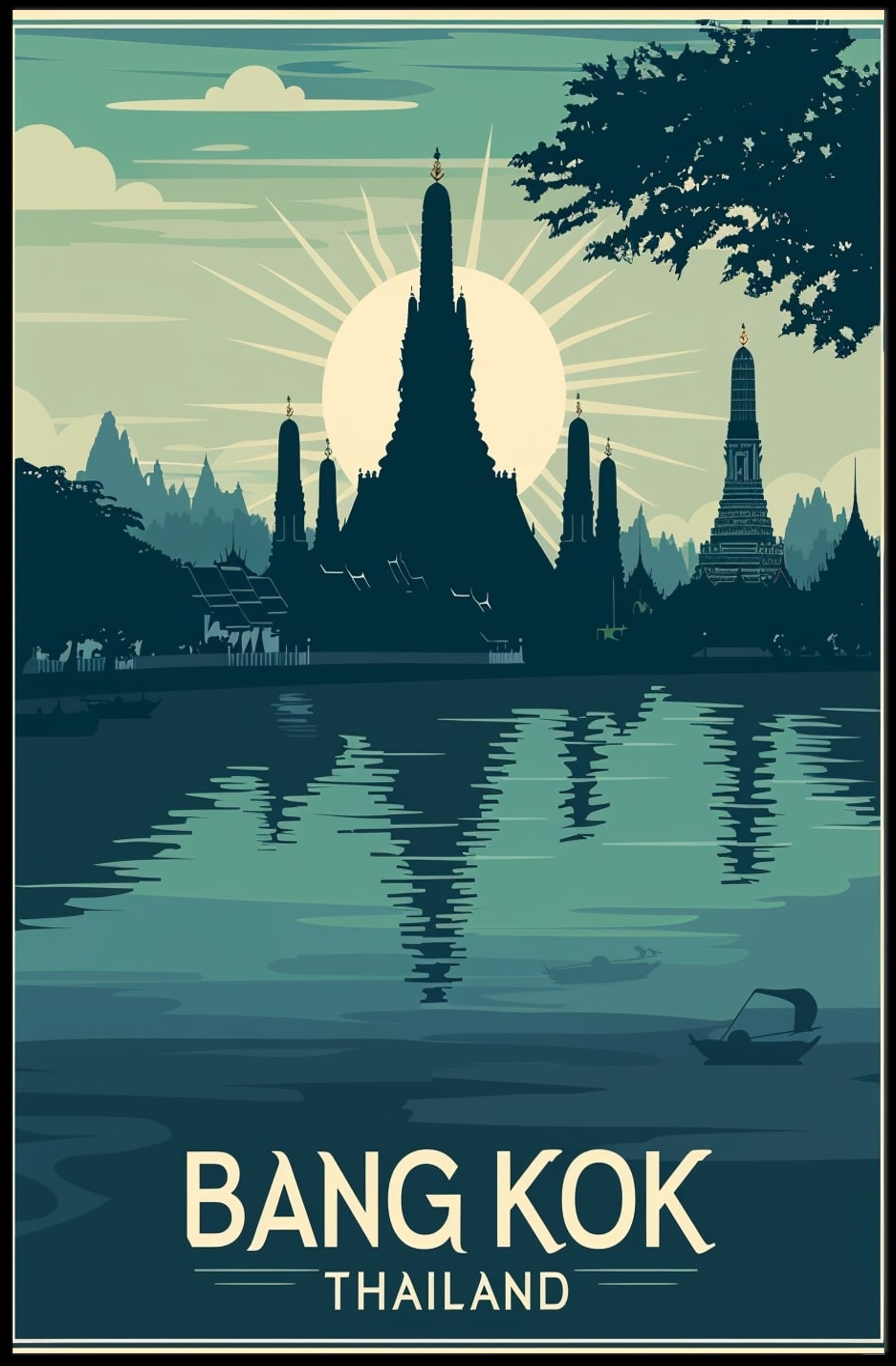 Bangkok Sunset Temple Travel Poster PosterGoat