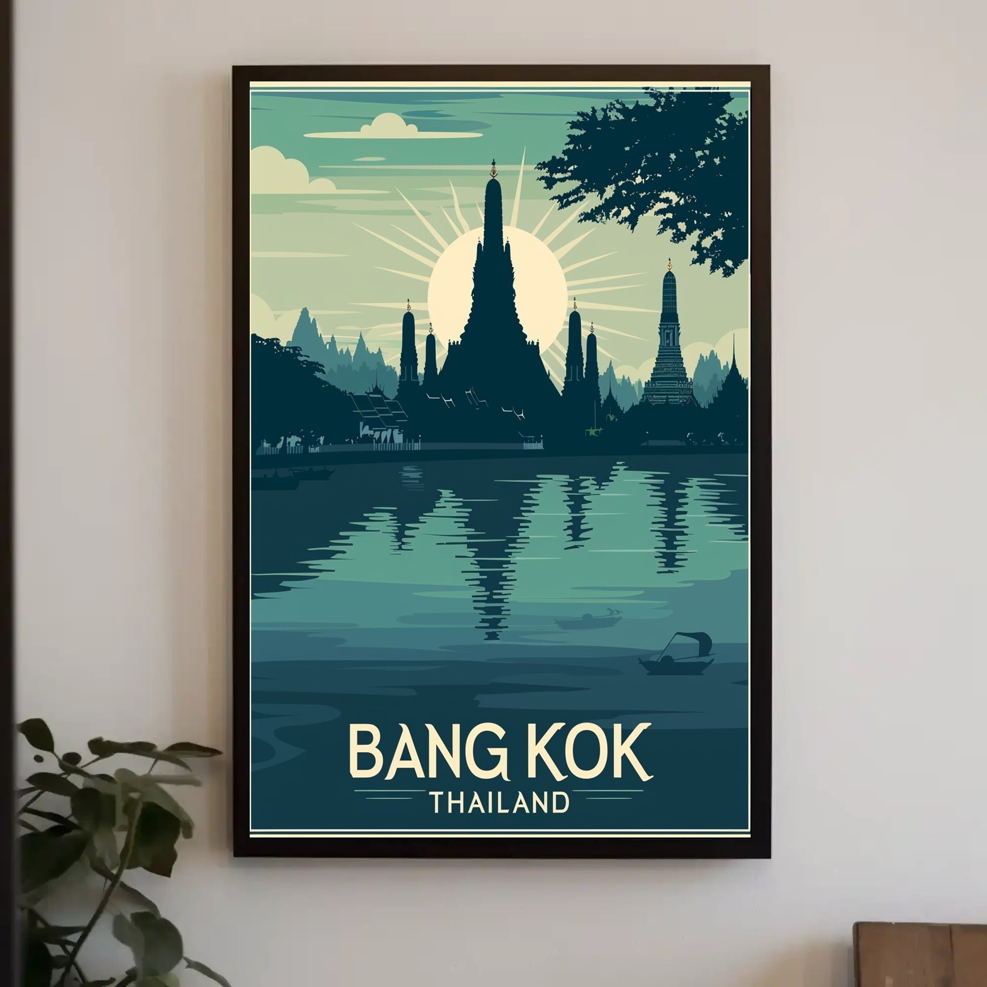 Bangkok Sunset Temple Travel Poster PosterGoat