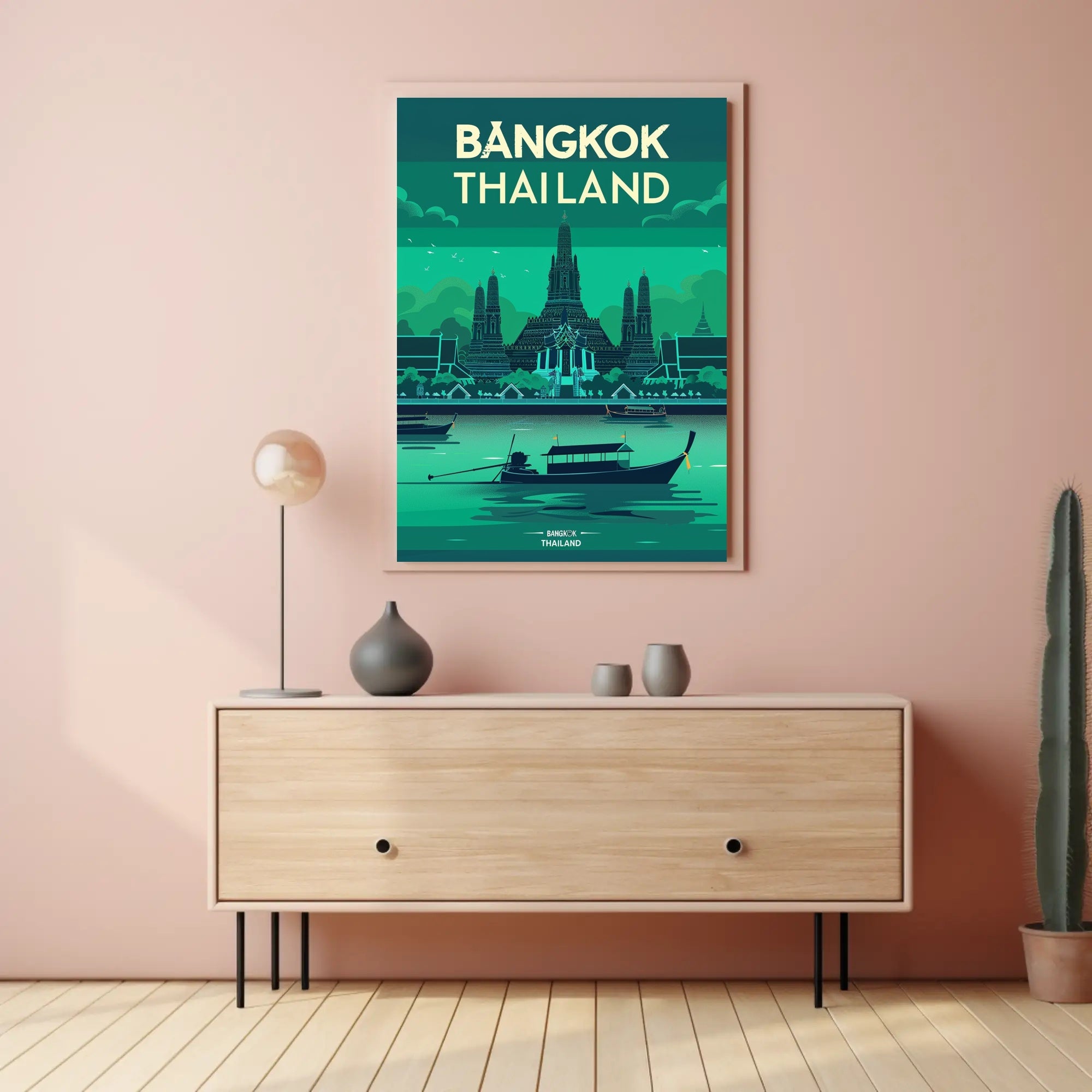Bangkok Thailand Vibrant Stylized Cityscape Travel Poster PosterGoat