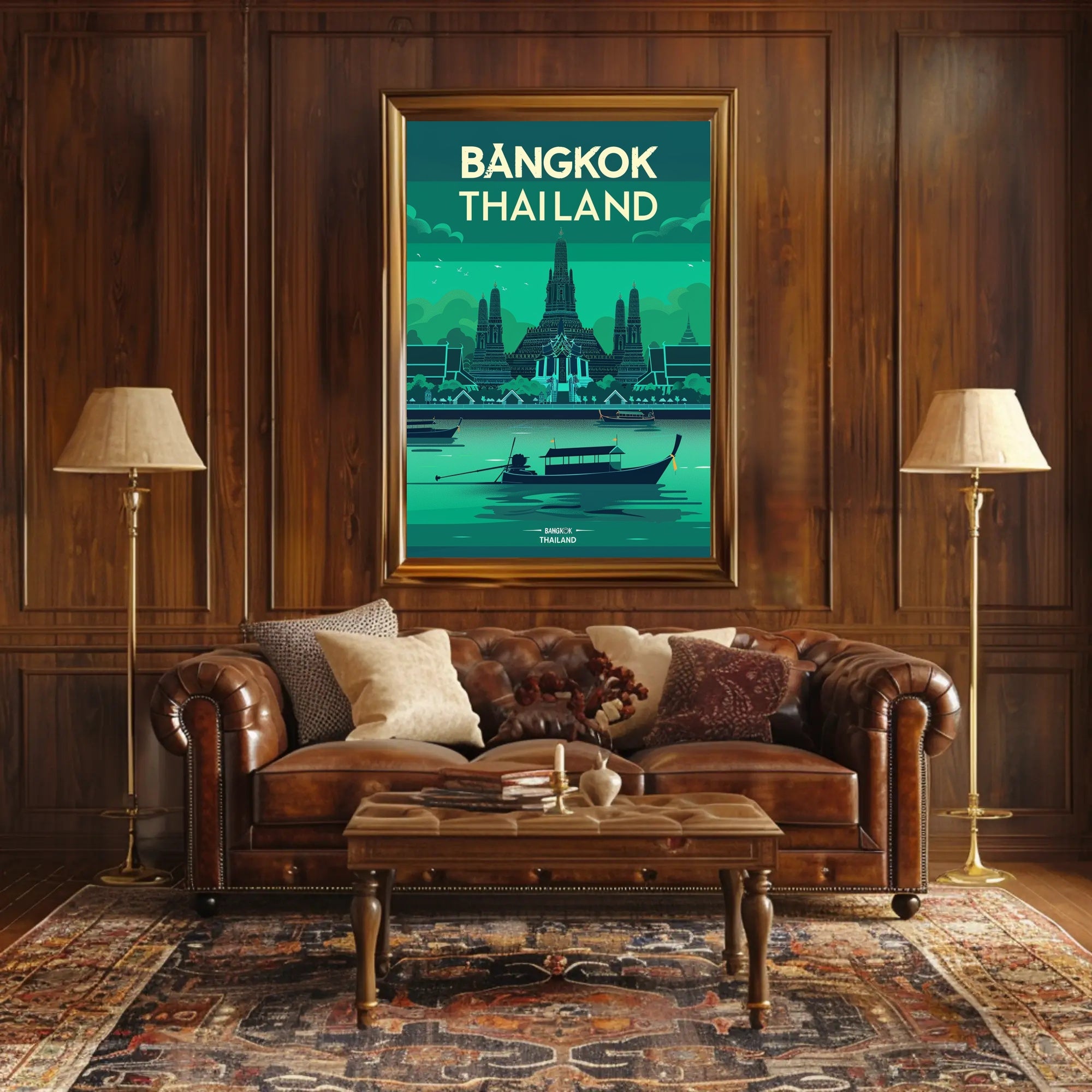 Bangkok Thailand Vibrant Stylized Cityscape Travel Poster PosterGoat