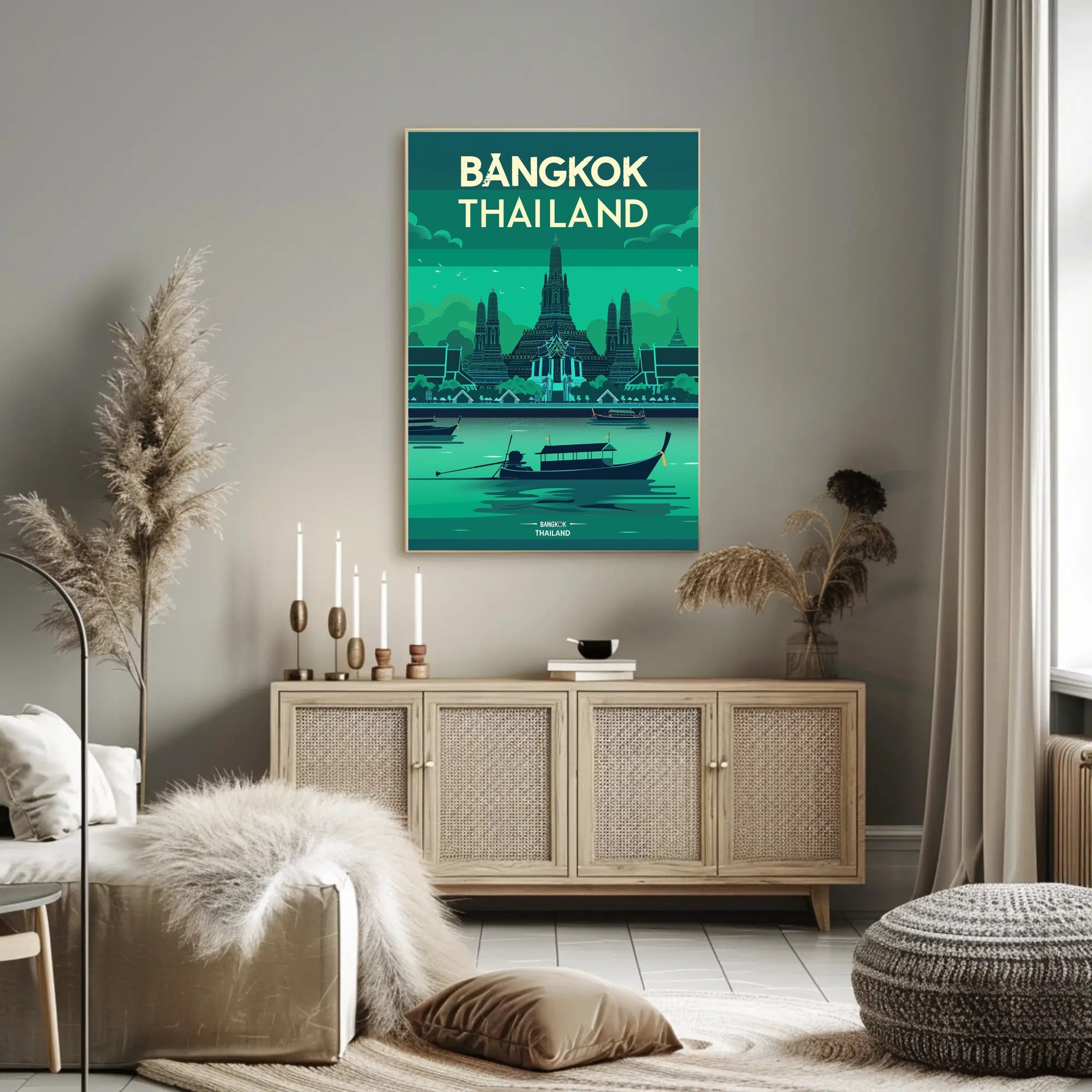 Bangkok Thailand Vibrant Stylized Cityscape Travel Poster PosterGoat