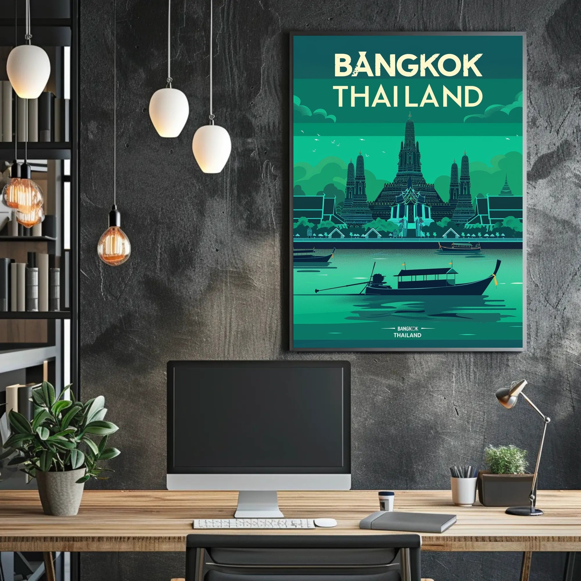 Bangkok Thailand Vibrant Stylized Cityscape Travel Poster PosterGoat