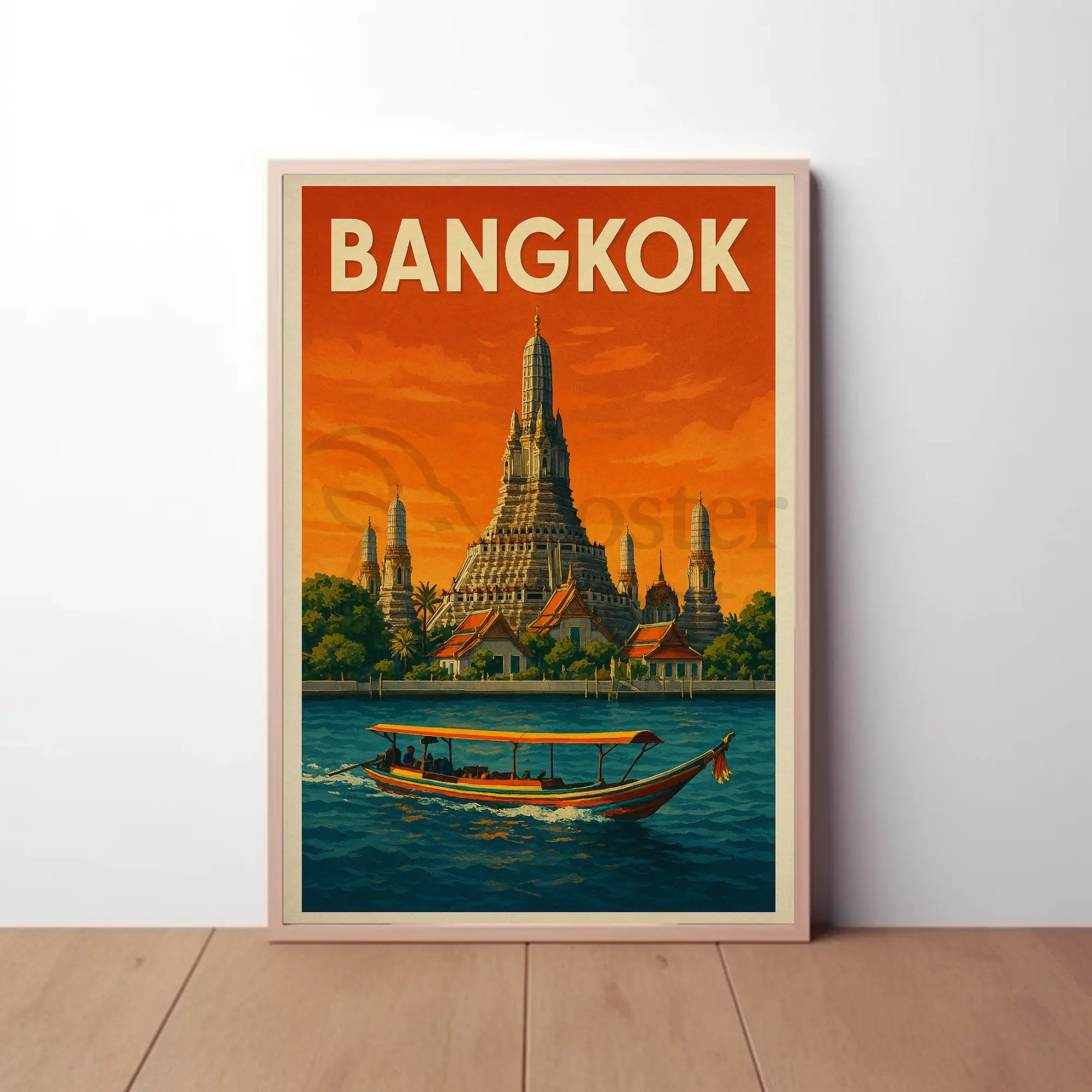 Bangkok Wat Arun Retro Travel Nostalgia Poster PosterGoat