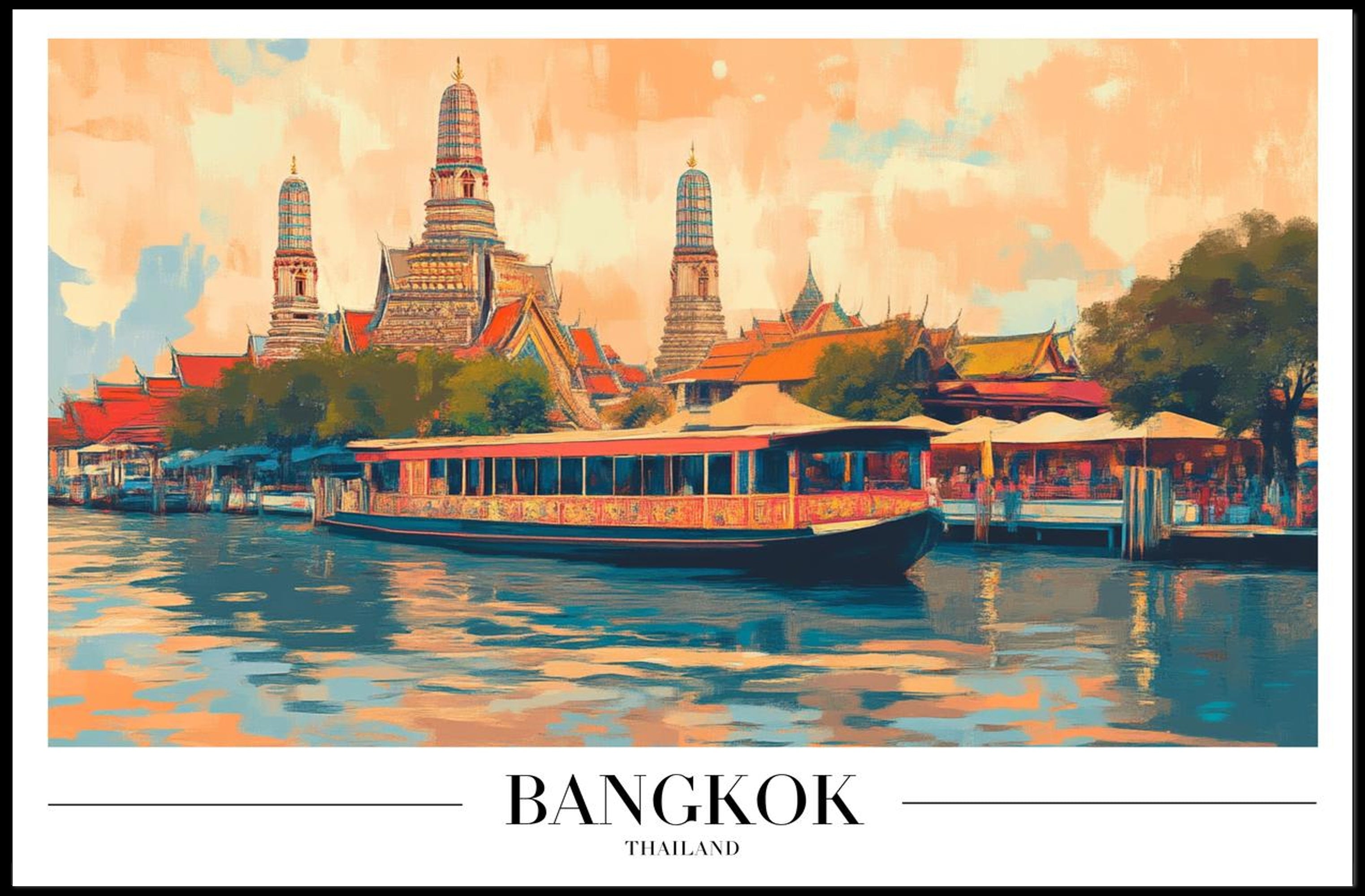 Bangkok's Wat Arun River Scene Travel Poster PosterGoat