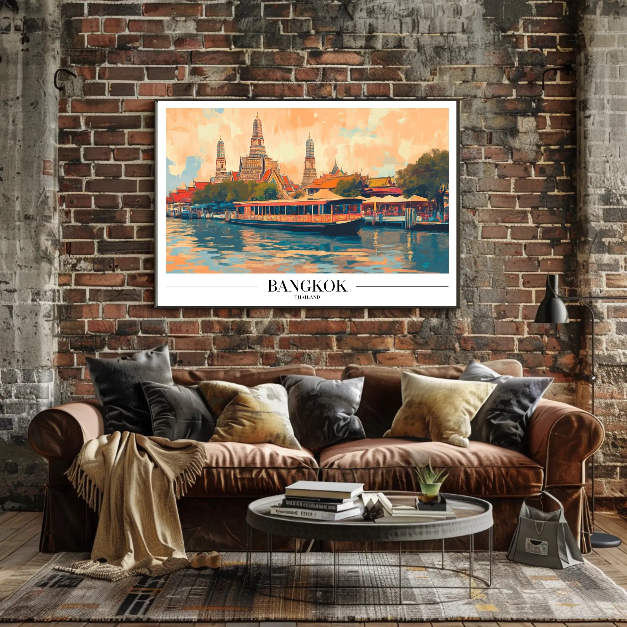Bangkok's Wat Arun River Scene Travel Poster PosterGoat