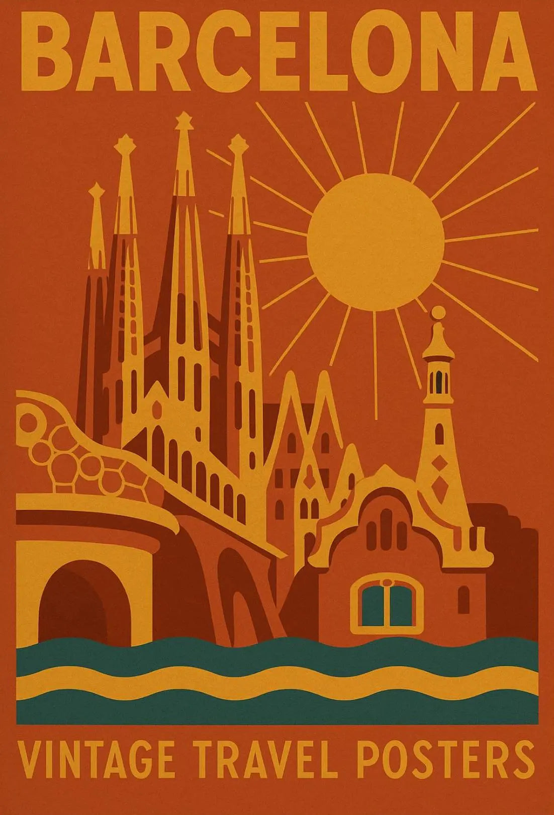 Barcelona Retro Charm: Vintage Travel Art Print PosterGoat