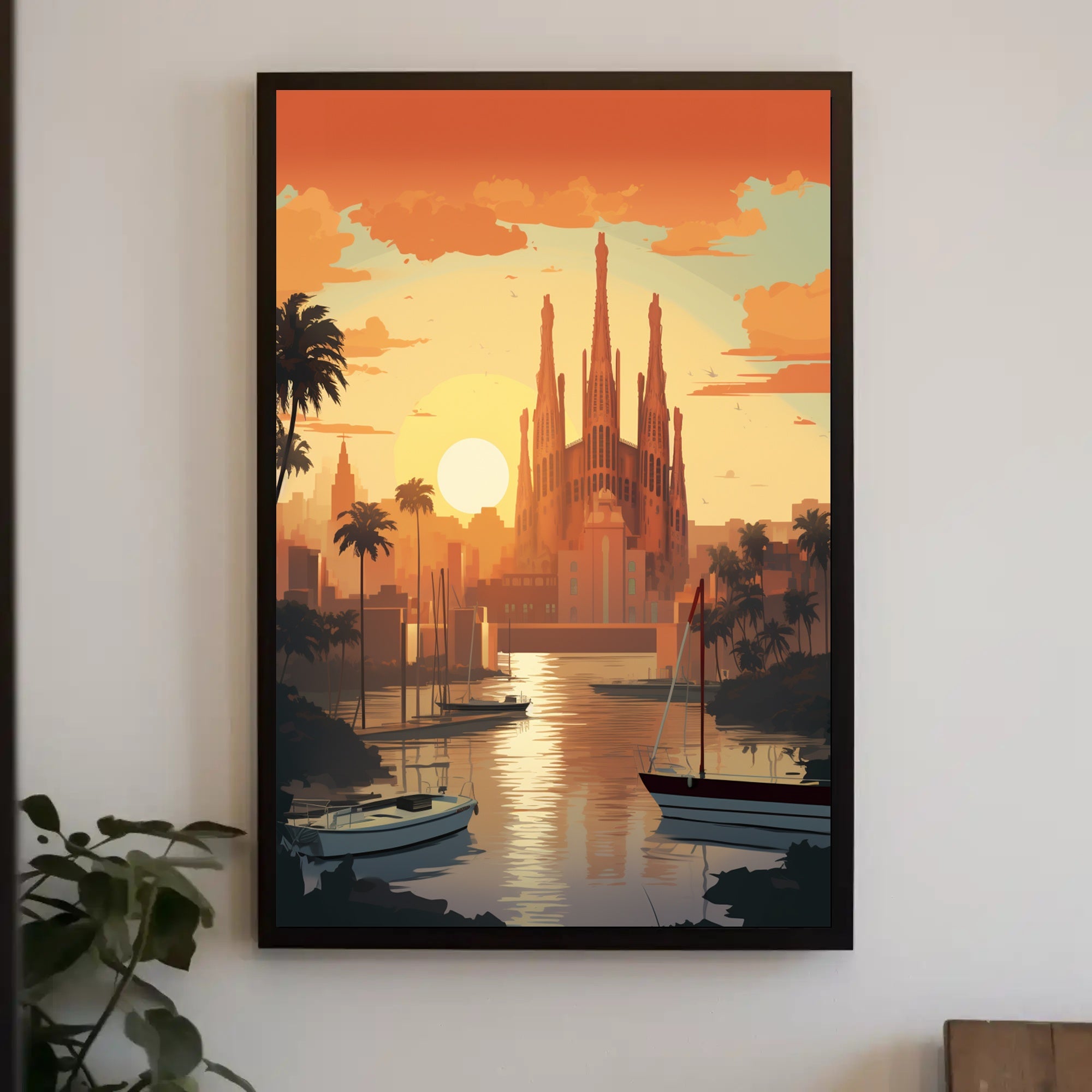 Barcelona Sunset Cityscape with Sagrada Família Travel Poster PosterGoat