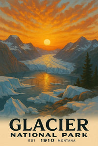 Based on the text and visual cues, the poster depicts Glacier National Park, Travel Poster PosterGoat