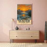 Based on the text and visual cues, the poster depicts Glacier National Park, Travel Poster PosterGoat