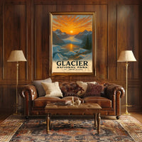 Based on the text and visual cues, the poster depicts Glacier National Park, Travel Poster PosterGoat