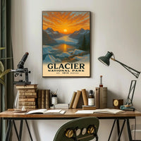 Based on the text and visual cues, the poster depicts Glacier National Park, Travel Poster PosterGoat