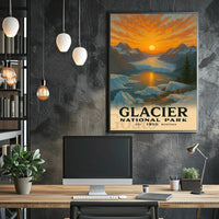 Based on the text and visual cues, the poster depicts Glacier National Park, Travel Poster PosterGoat