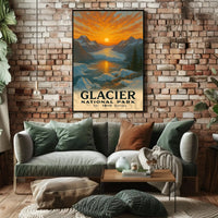 Based on the text and visual cues, the poster depicts Glacier National Park, Travel Poster PosterGoat