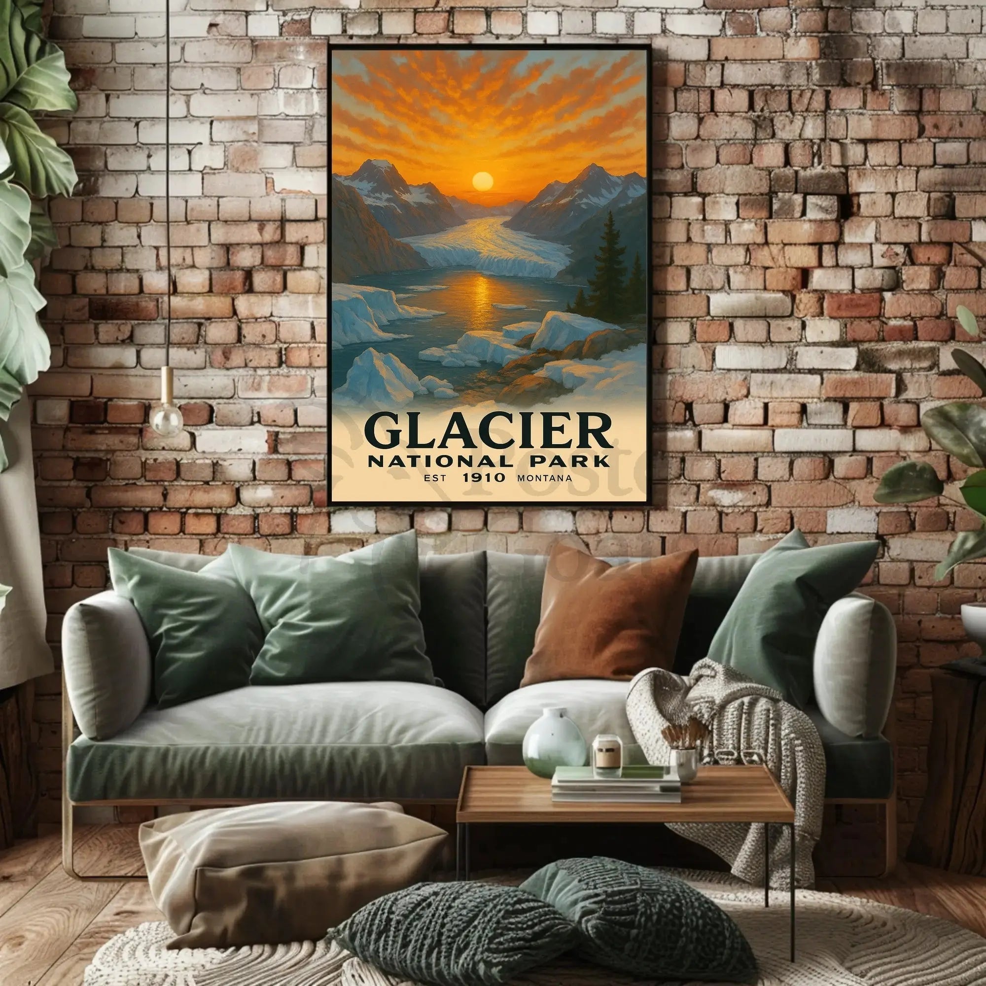 Based on the text and visual cues, the poster depicts Glacier National Park, Travel Poster PosterGoat