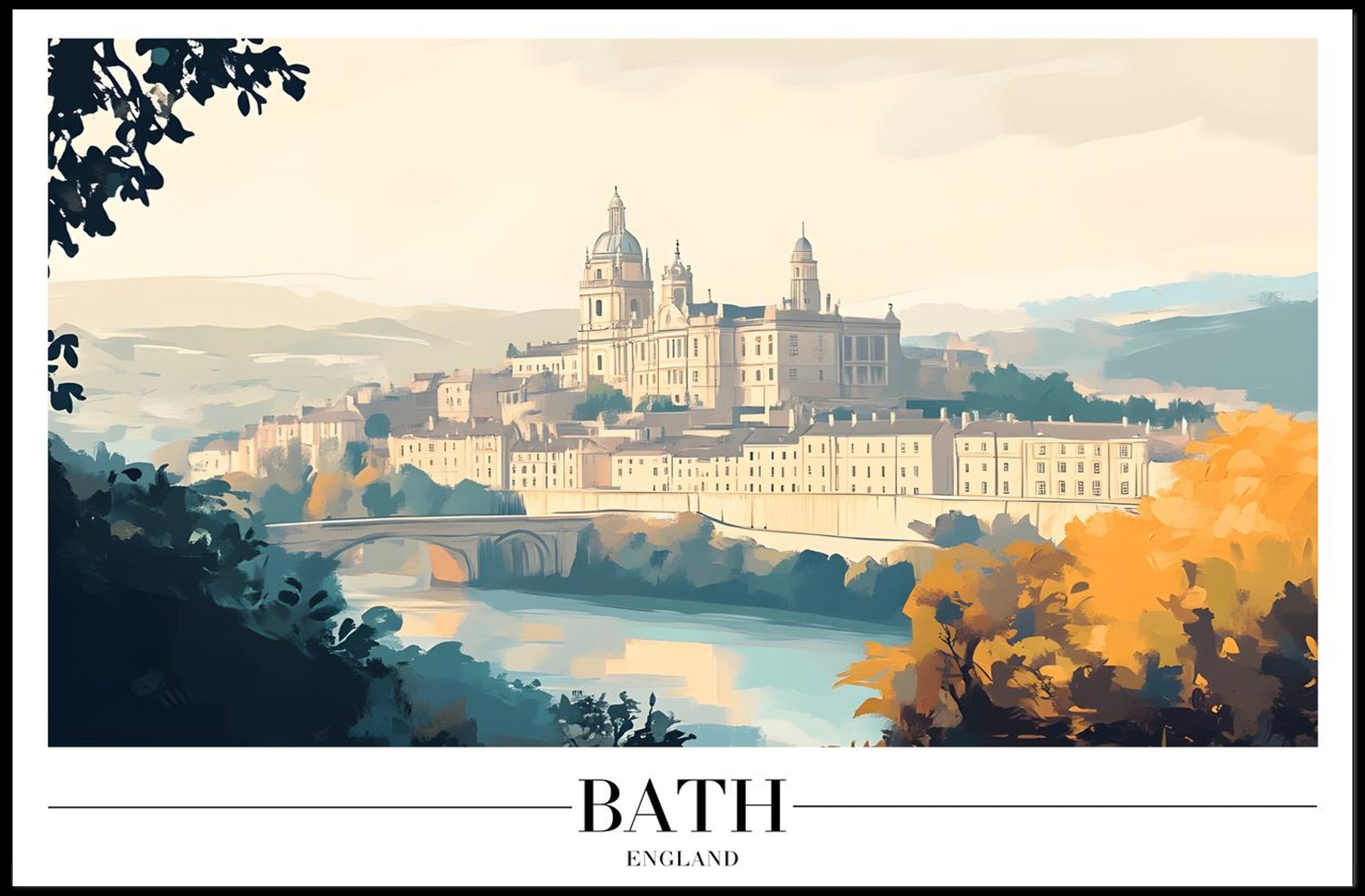Bath Cityscape: Artistic Illustration of Georgian Architecture - Urban or Cityscape Poster PosterGoat