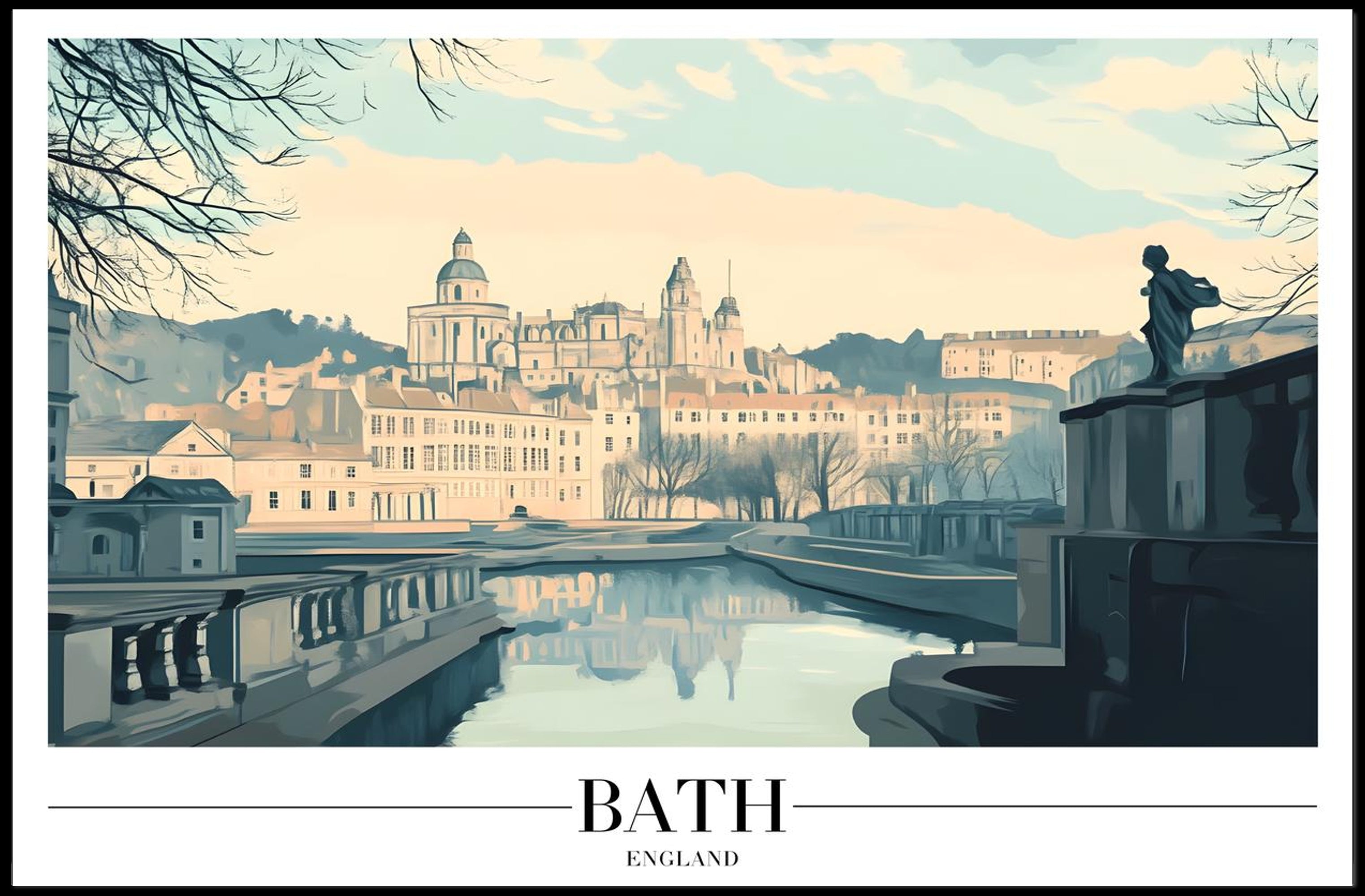 Bath Vintage Cityscape Winter Serenity Urban or Cityscape Poster PosterGoat