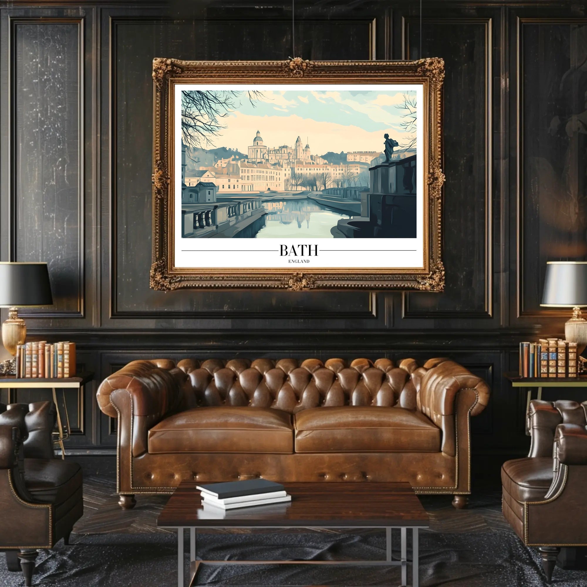 Bath Vintage Cityscape Winter Serenity Urban or Cityscape Poster PosterGoat