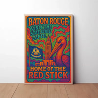 Baton Rouge Retro Pelican Travel Poster PosterGoat