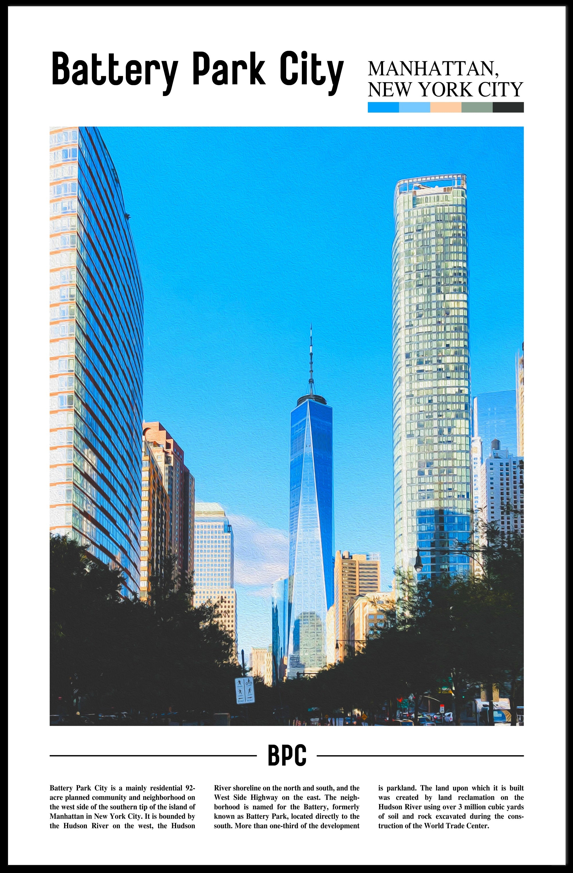 Battery Park City Modern Skyline Travel Poster PosterGoat