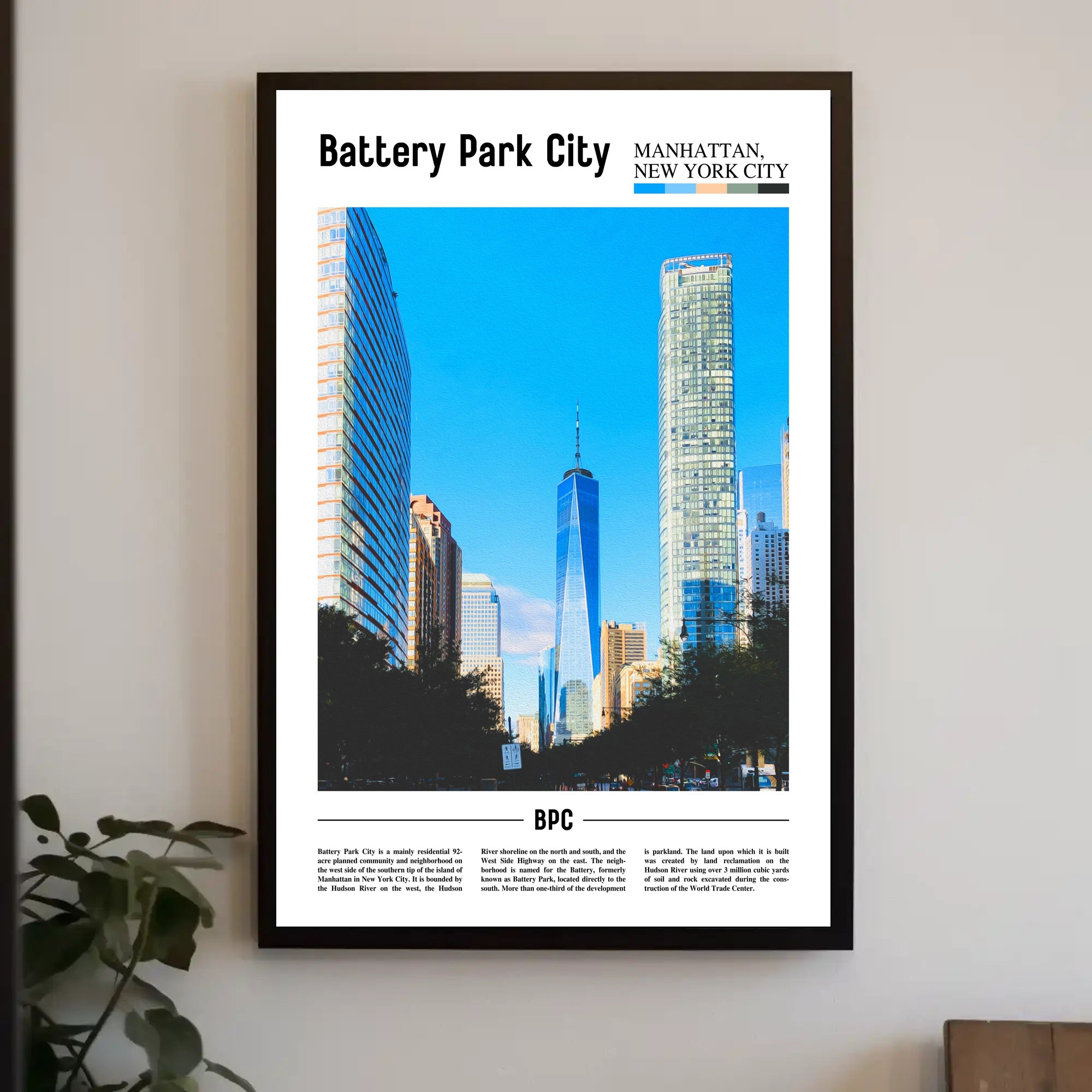 Battery Park City Modern Skyline Travel Poster PosterGoat