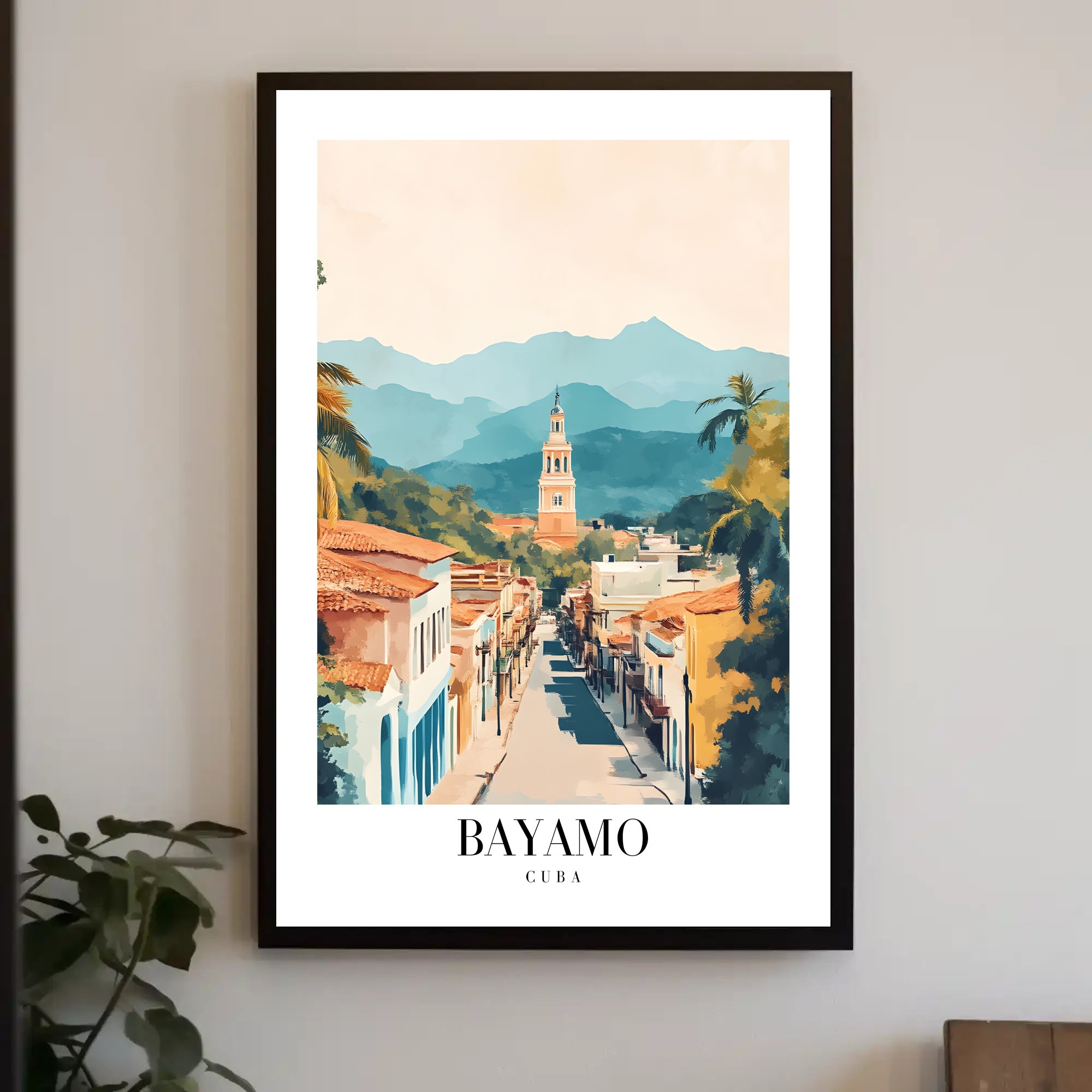 Bayamo Cuba Street Scene Watercolor Travel Poster PosterGoat