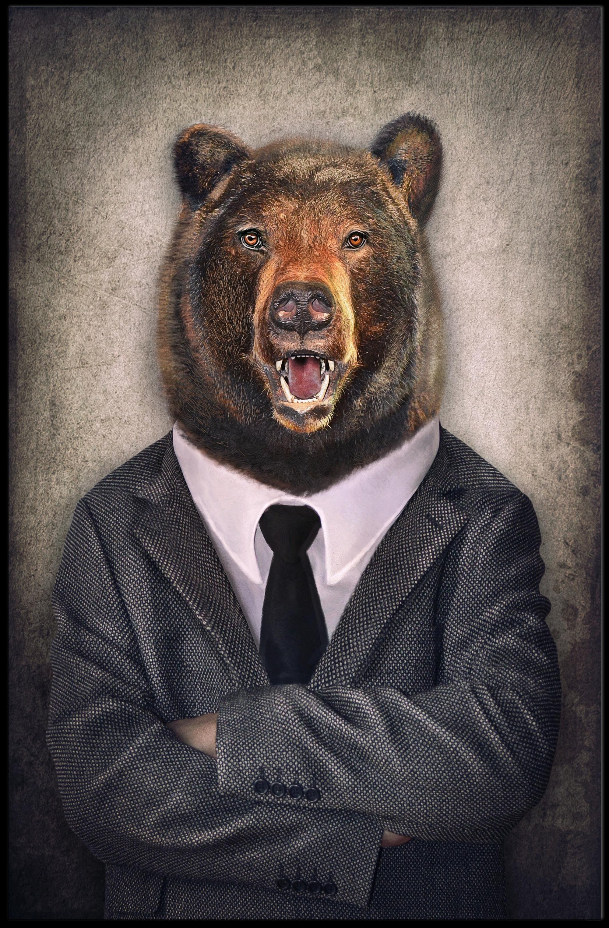 Bear in Business Suit Artistic Poster PosterGoat