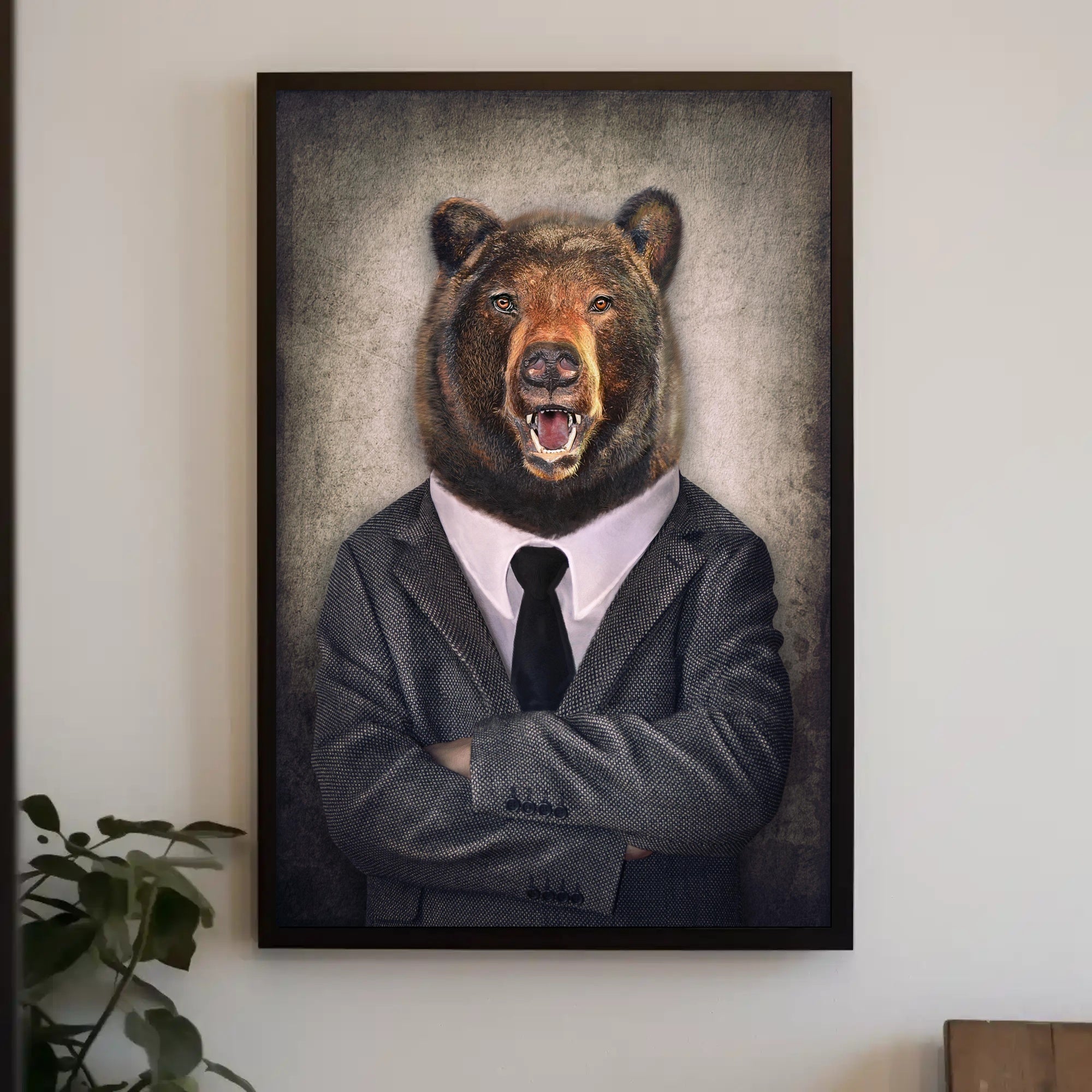 Bear in Business Suit Artistic Poster PosterGoat