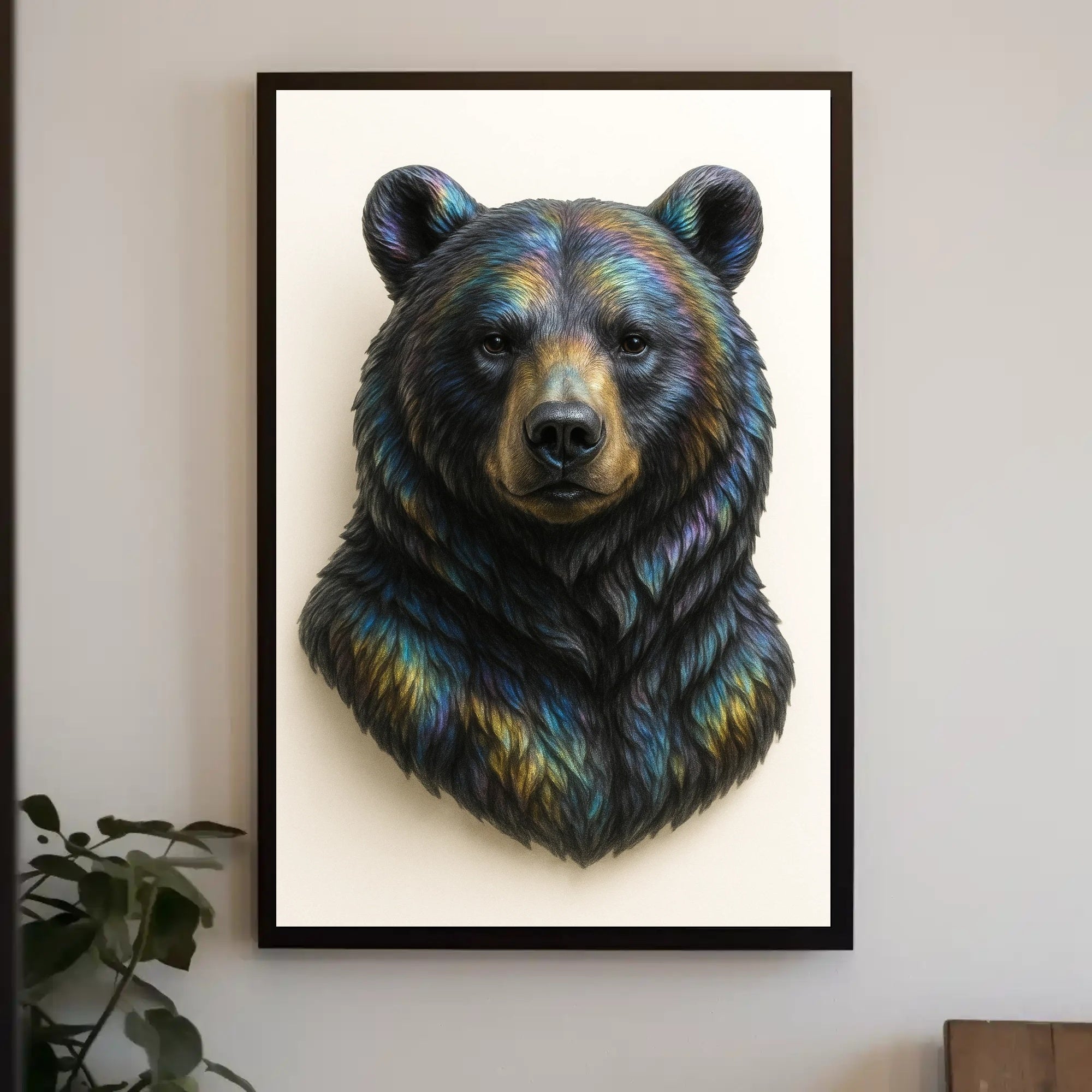 Bear's Face Iridescent Art: Captivating Animal Poster PosterGoat
