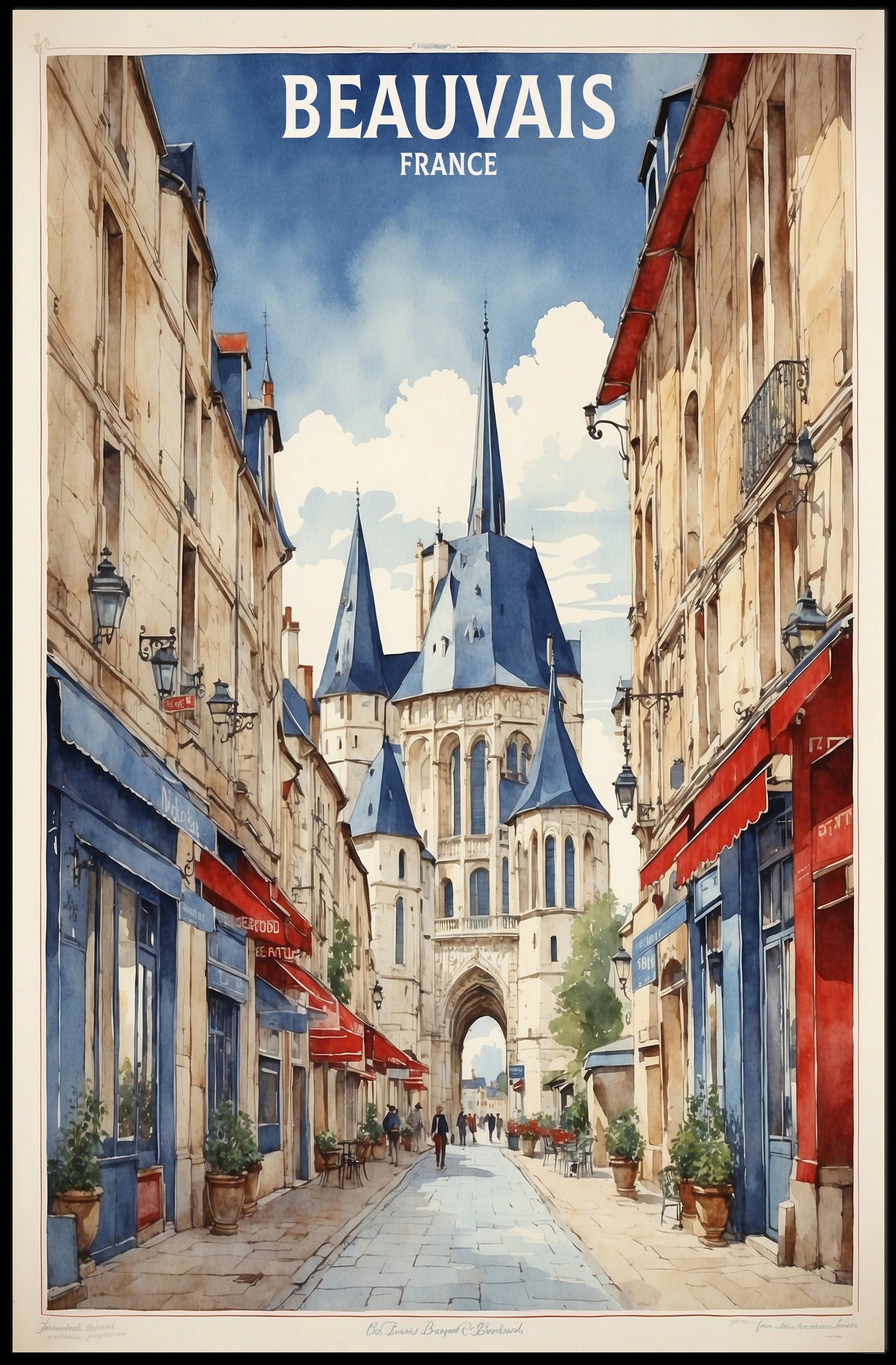 Beauvais Street Scene: Charming French Urban or Cityscape Poster PosterGoat