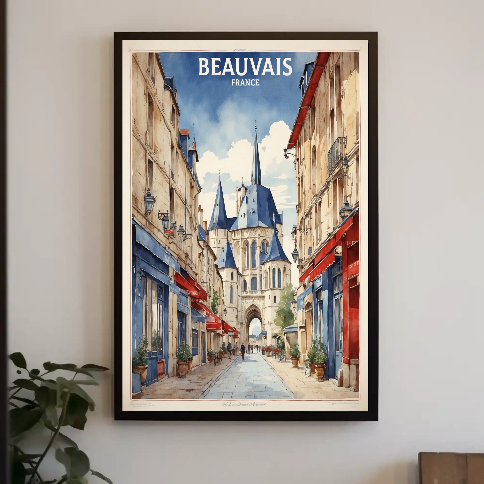 Beauvais Street Scene: Charming French Urban or Cityscape Poster PosterGoat