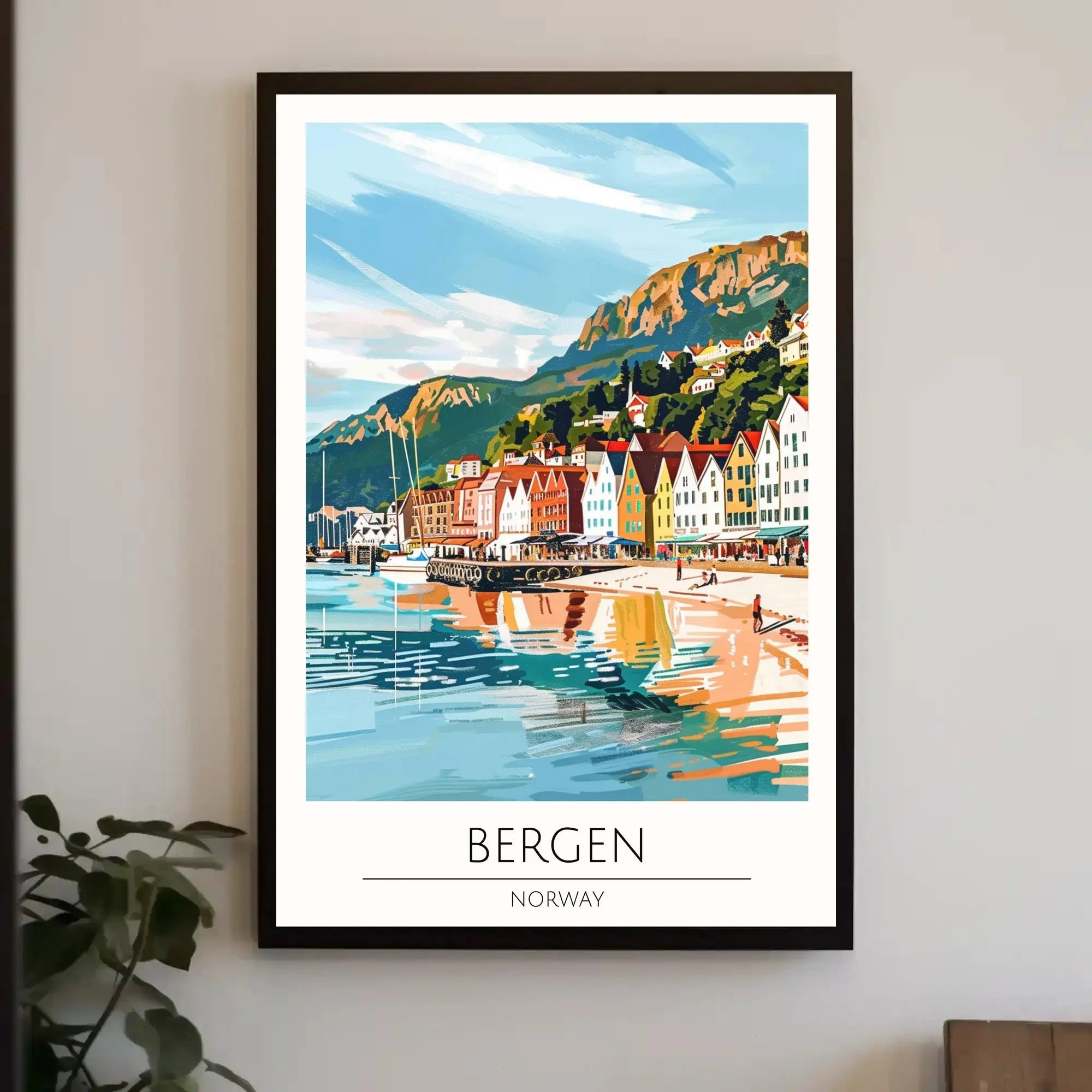 Bergen Coastal View Travel Poster PosterGoat