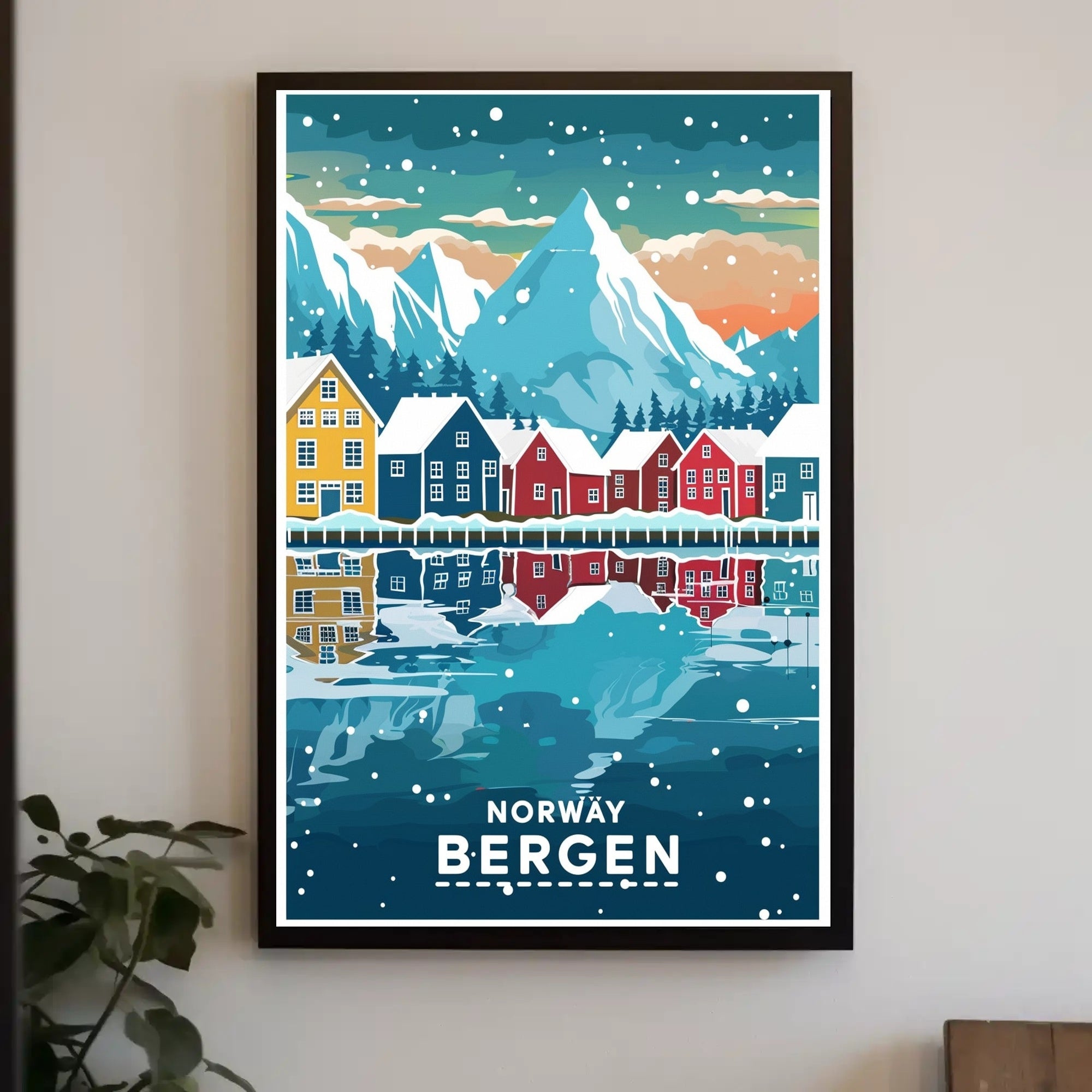 Bergen Norway Scenic Winter Travel Poster PosterGoat
