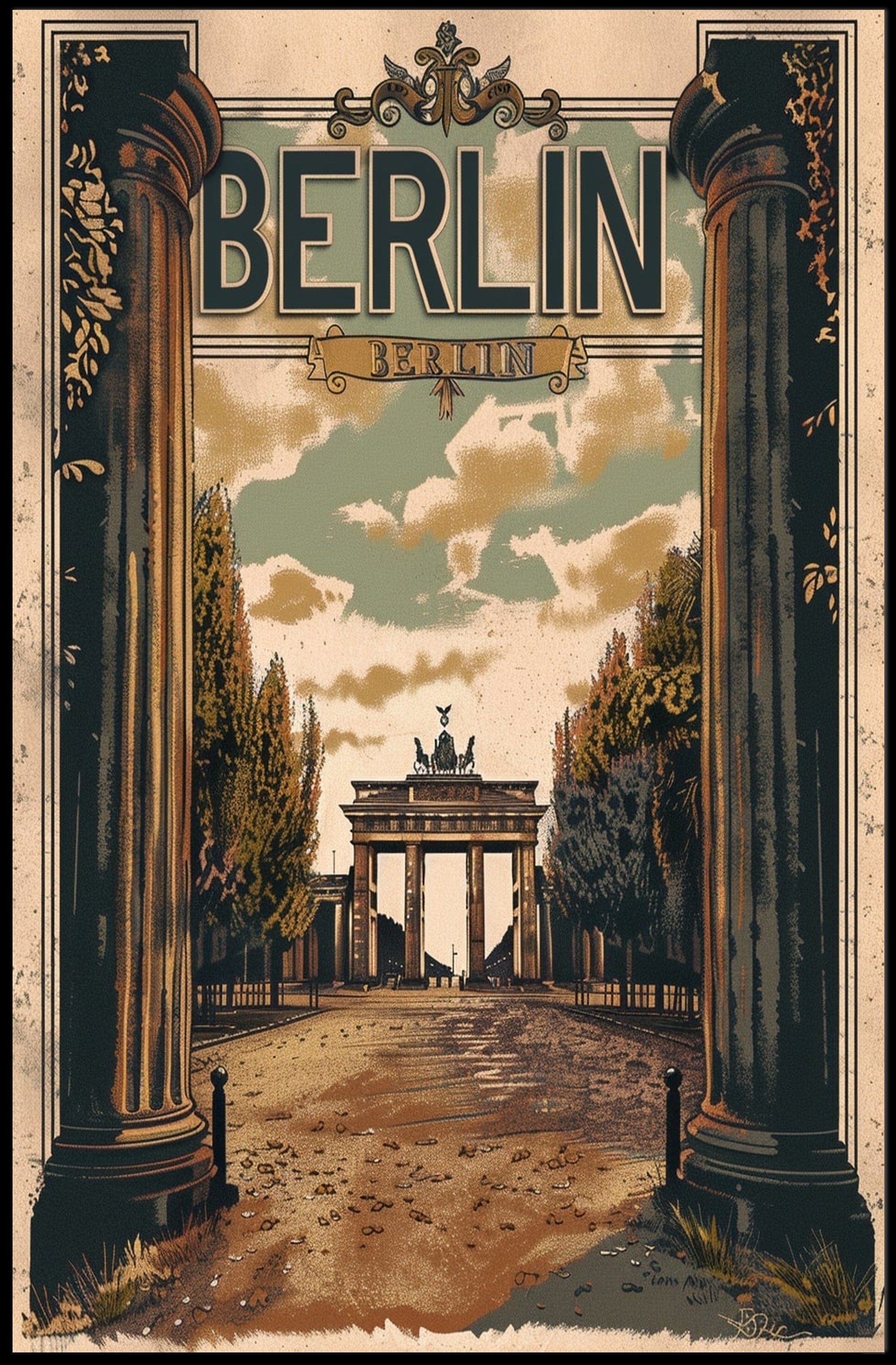 Berlin Vintage Travel Poster: Brandenburg Gate, Nostalgic Charm PosterGoat