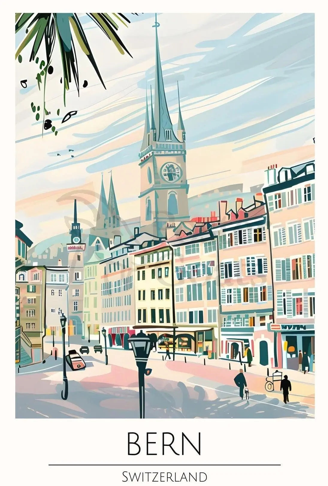 Bern Clock Tower Scenic Art Nouveau Travel Poster PosterGoat