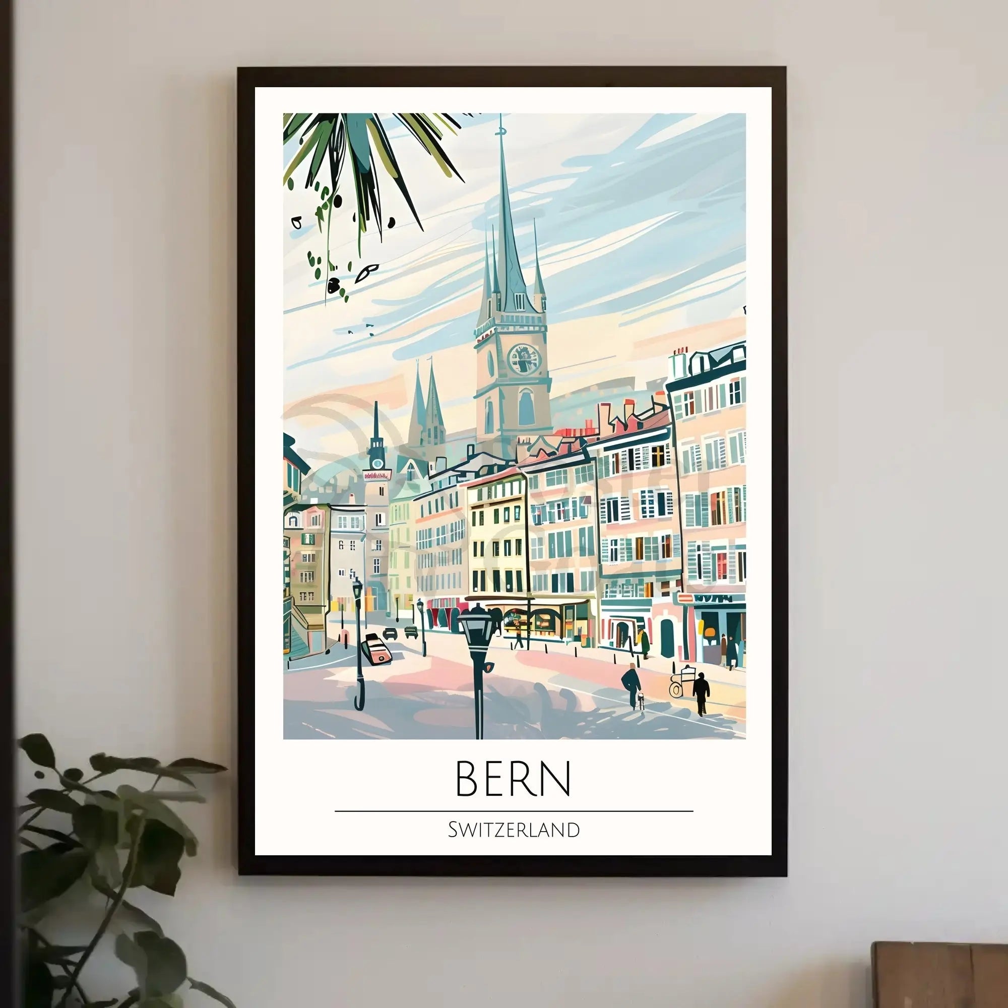 Bern Clock Tower Scenic Art Nouveau Travel Poster PosterGoat