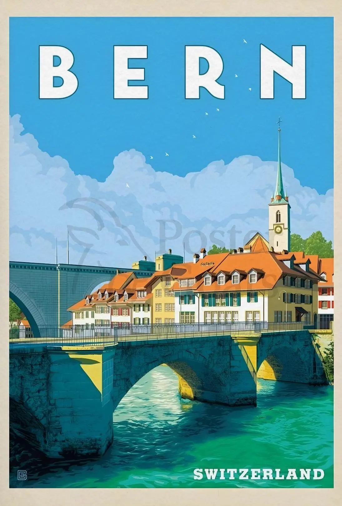 Bern Travel Charm: Vibrant Cityscape Vintage Travel Poster PosterGoat