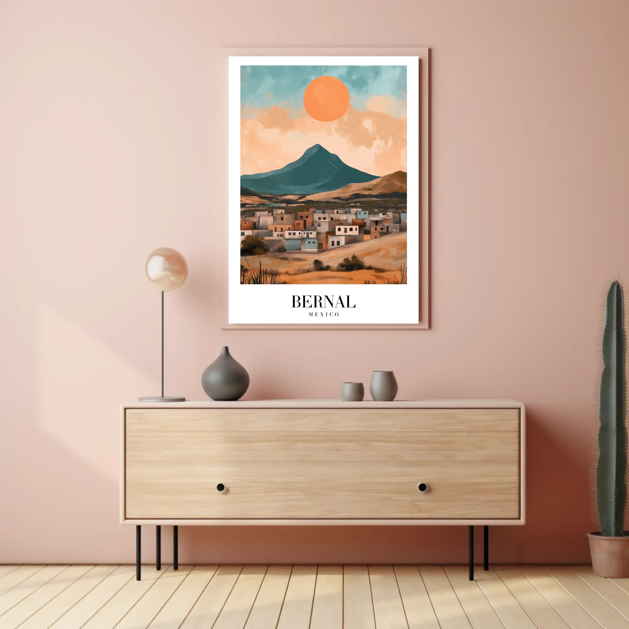 Bernal Monolith in Vibrant Mexican Travel Poster PosterGoat