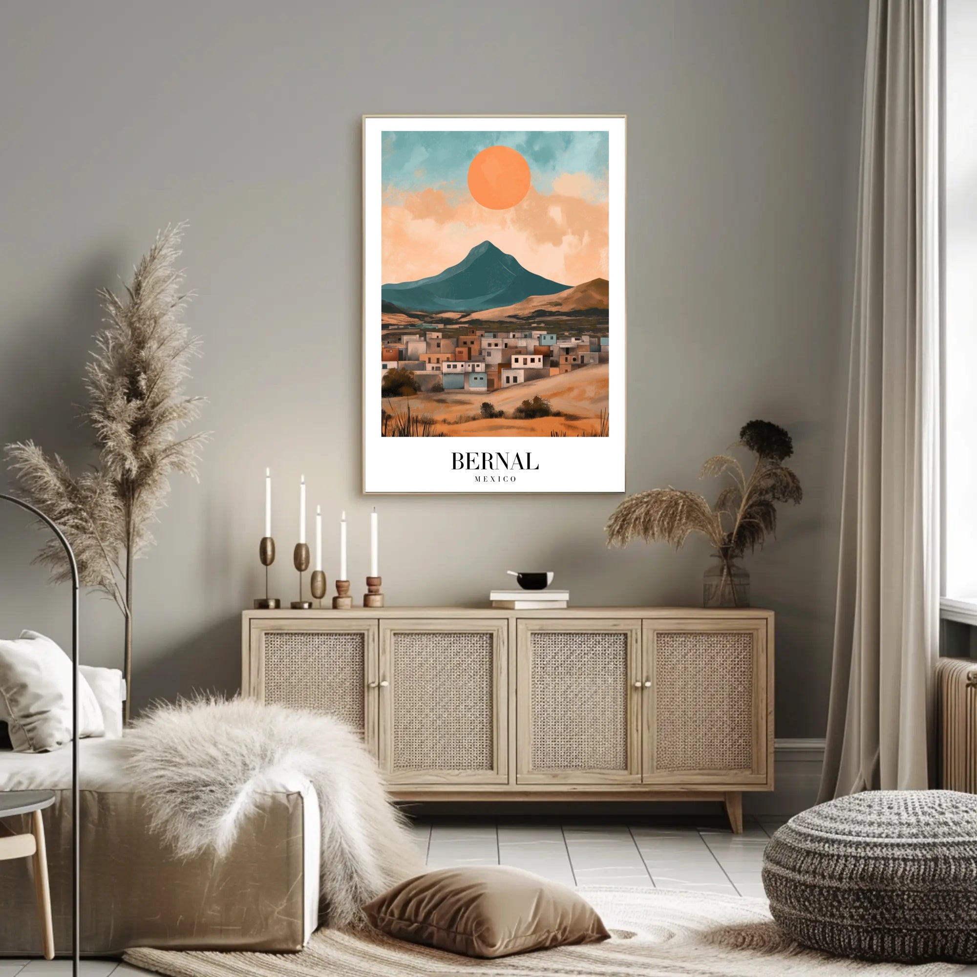 Bernal Monolith in Vibrant Mexican Travel Poster PosterGoat
