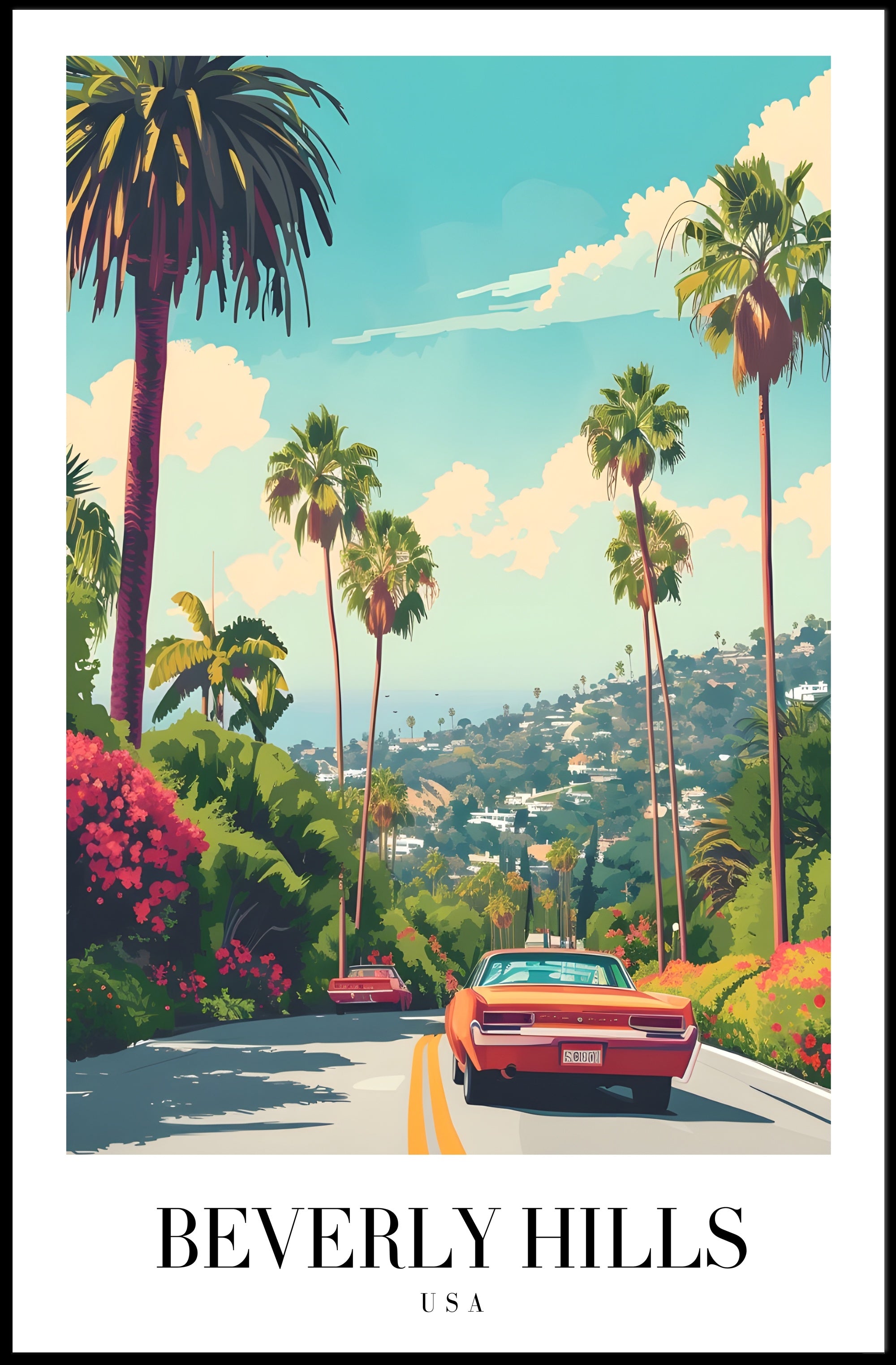 Beverly Hills Vintage Travel Road Nostalgia Travel Poster PosterGoat