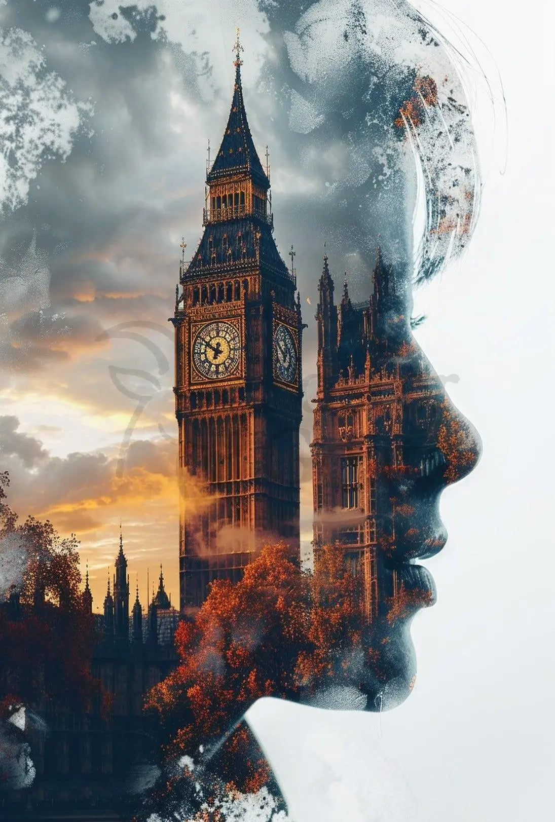 Big Ben Silhouette Reflection Artistic Travel Poster PosterGoat