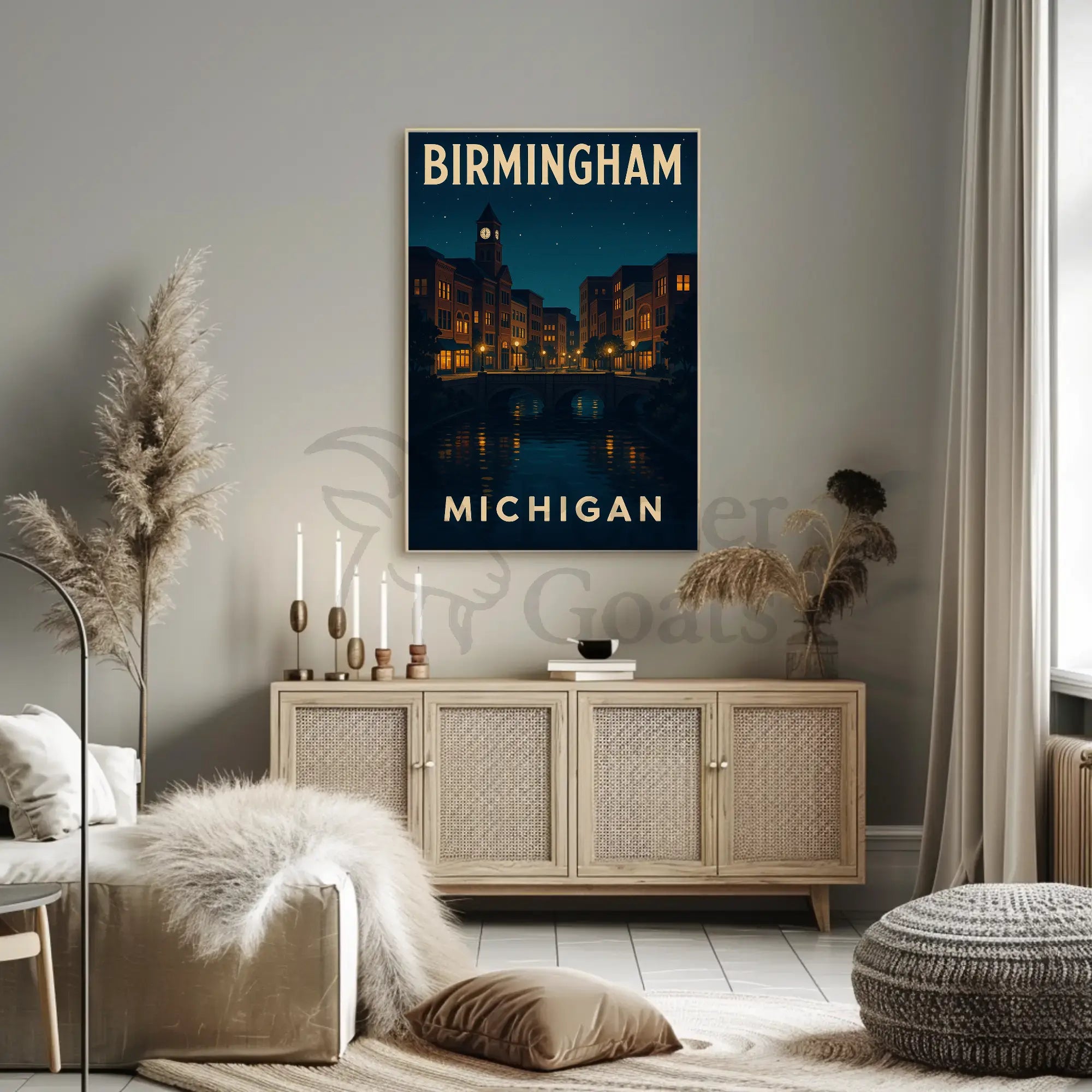 Birmingham Michigan Nostalgic Urban Nightscape Travel Poster PosterGoat