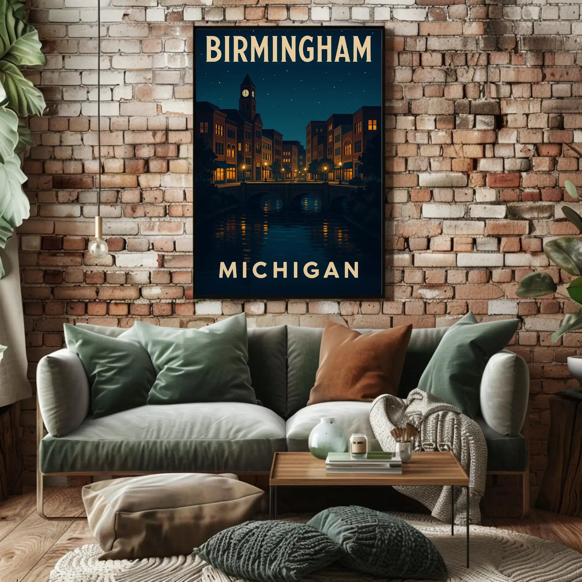 Birmingham Michigan Nostalgic Urban Nightscape Travel Poster PosterGoat