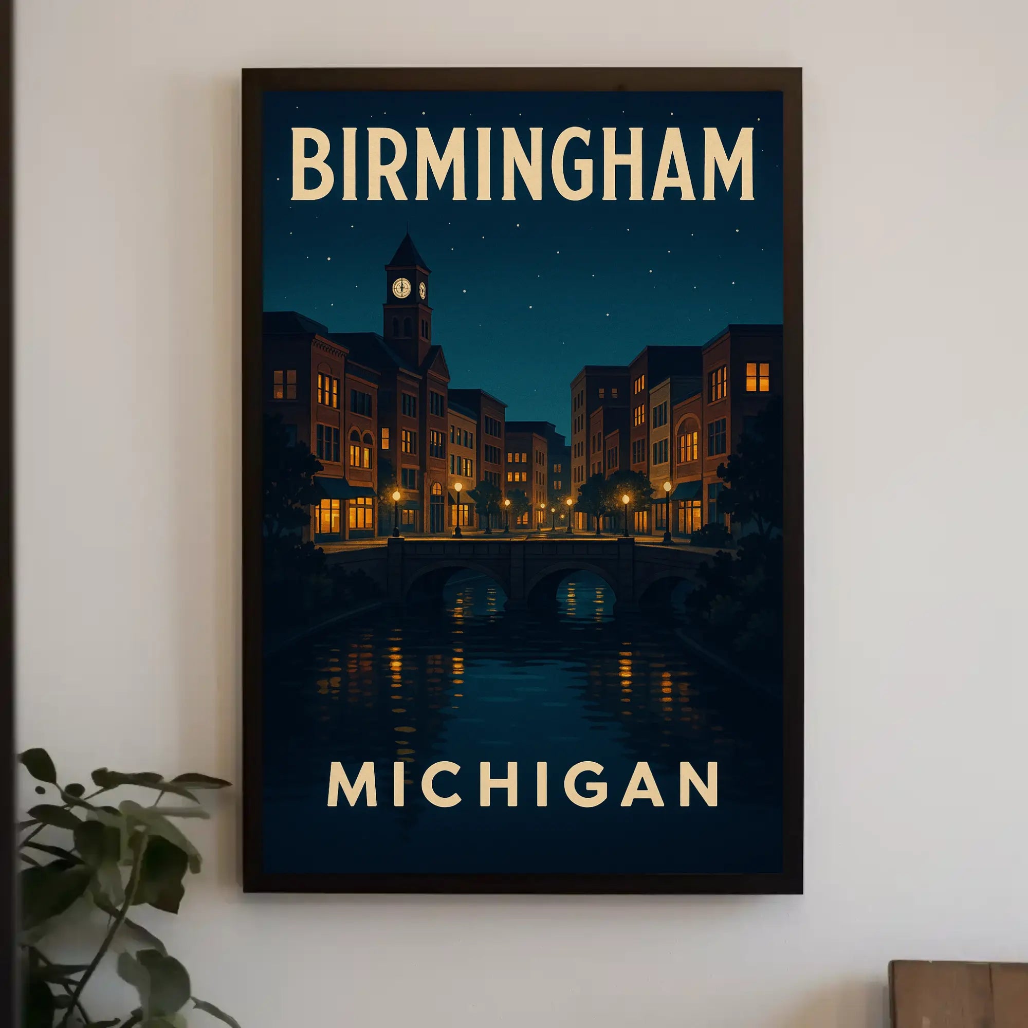 Birmingham Michigan Nostalgic Urban Nightscape Travel Poster PosterGoat
