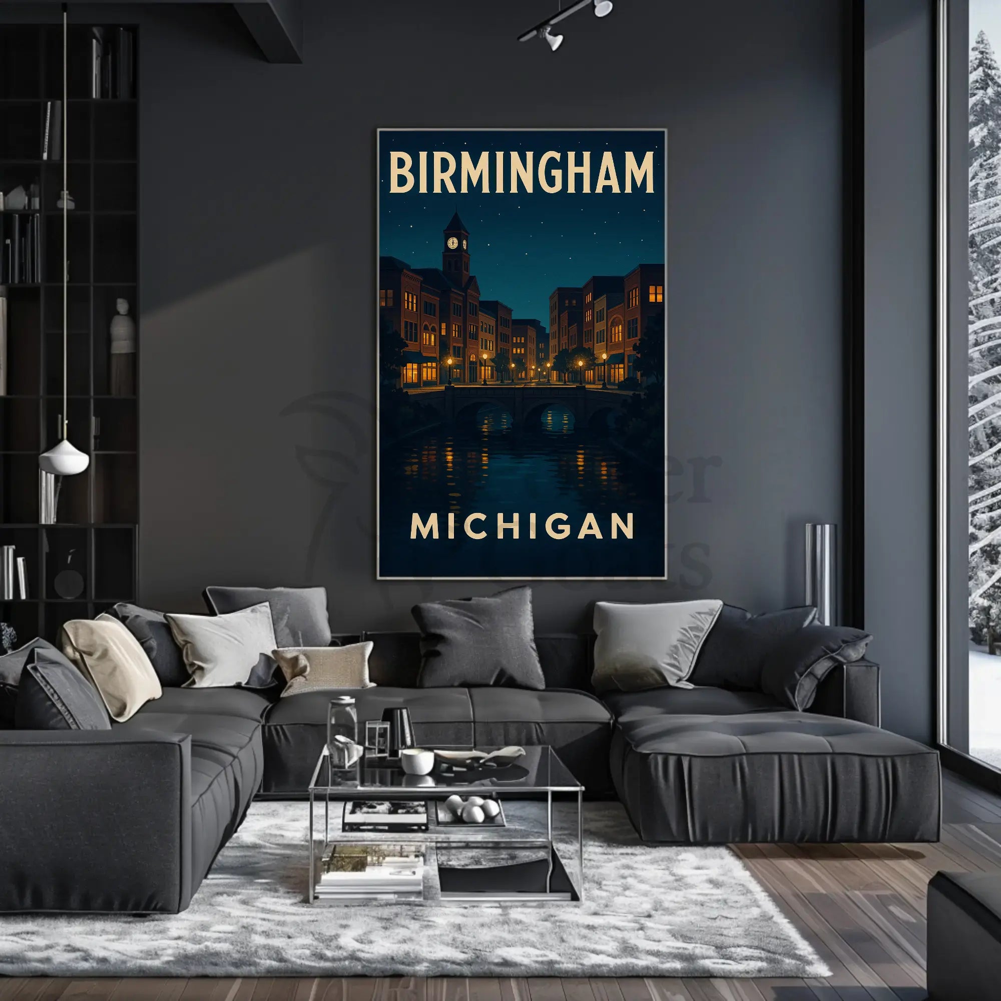 Birmingham Michigan Nostalgic Urban Nightscape Travel Poster PosterGoat