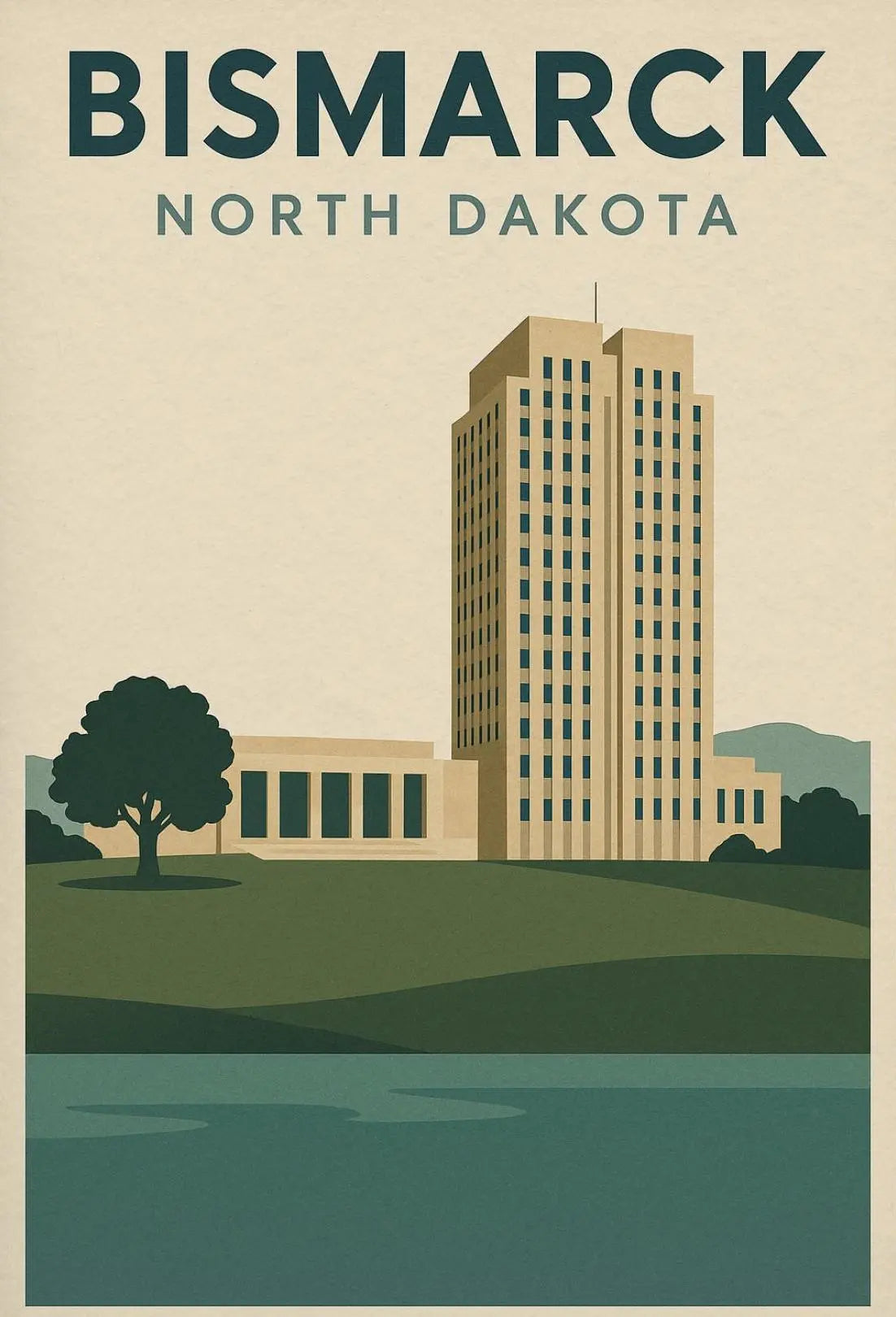 Bismarck Capitol in Vintage Travel Style Poster PosterGoat