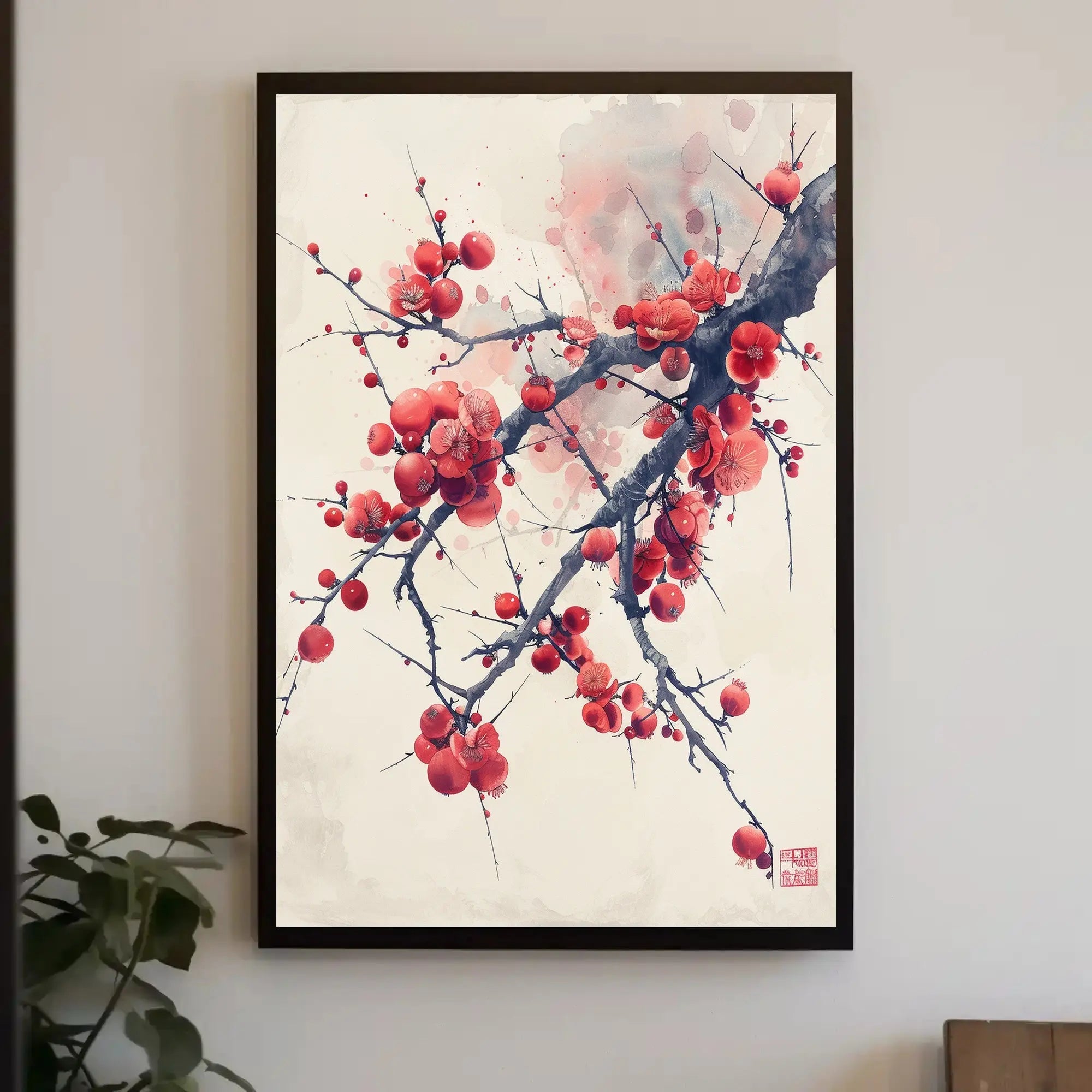 Blossoming Plum Branch East Asian Artistic Poster PosterGoat