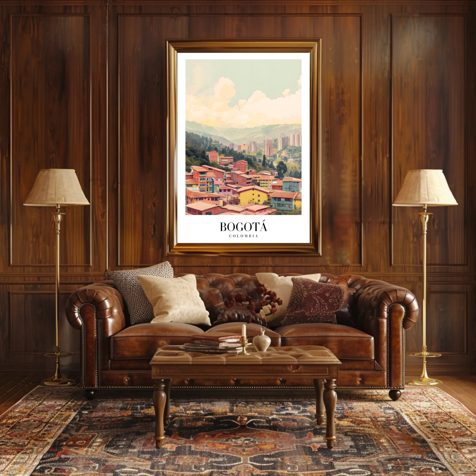 Bogotá's Vibrant Cityscape Against Green Mountains Urban Poster PosterGoat