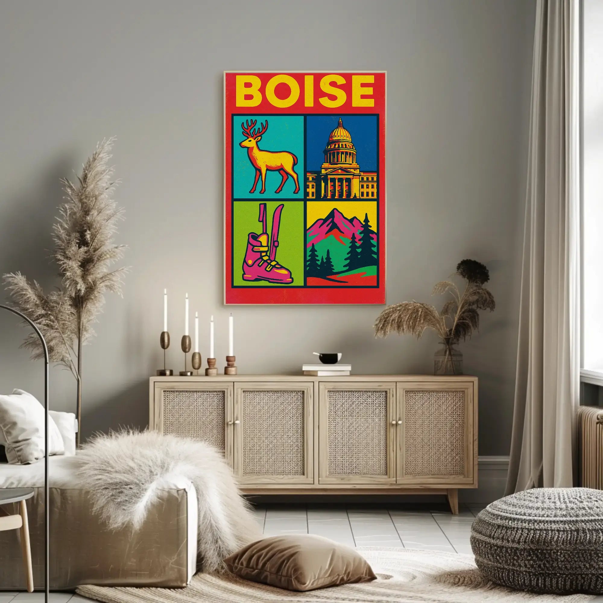 Boise Vibrant Pop-Art Cityscape Travel Poster PosterGoat