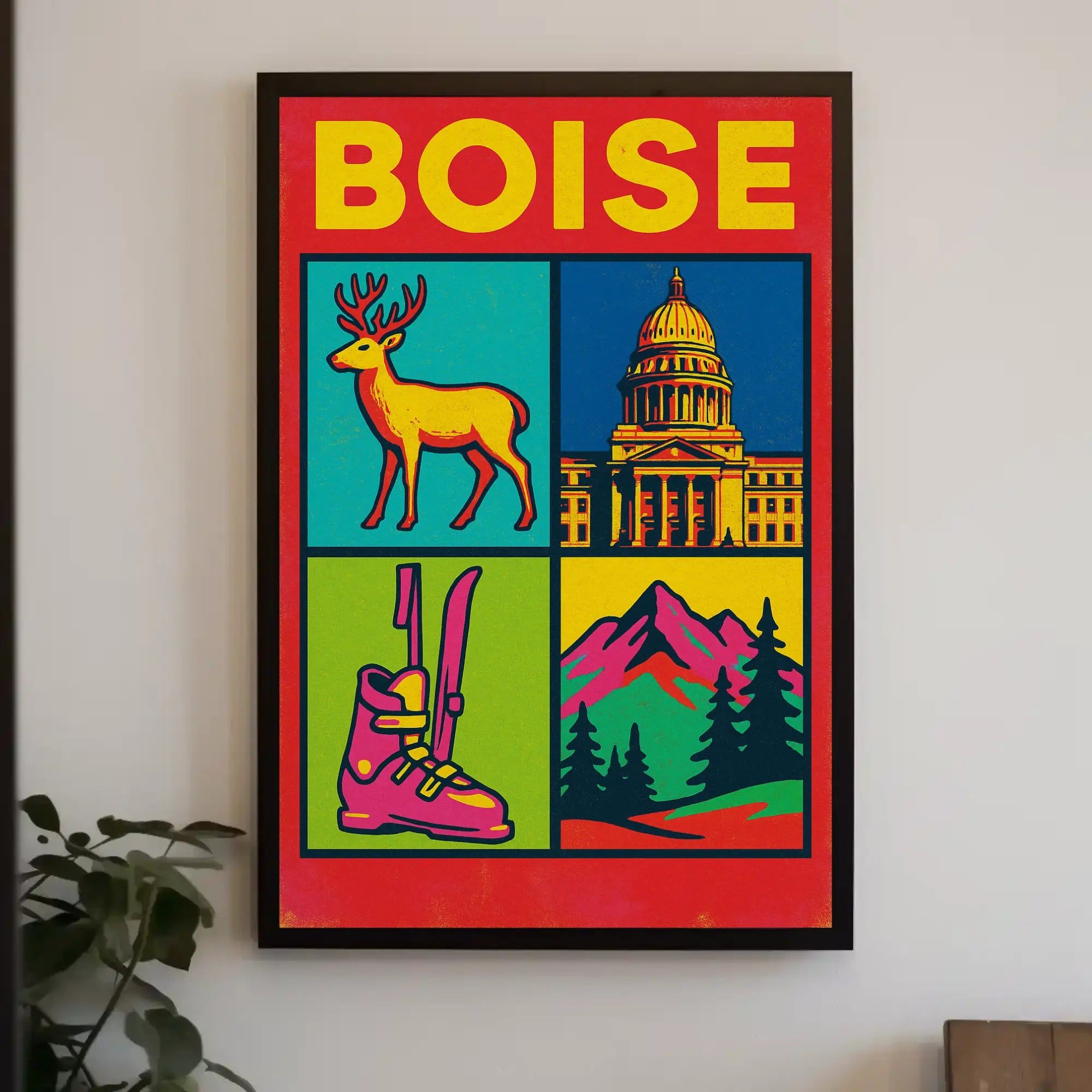 Boise Vibrant Pop-Art Cityscape Travel Poster PosterGoat