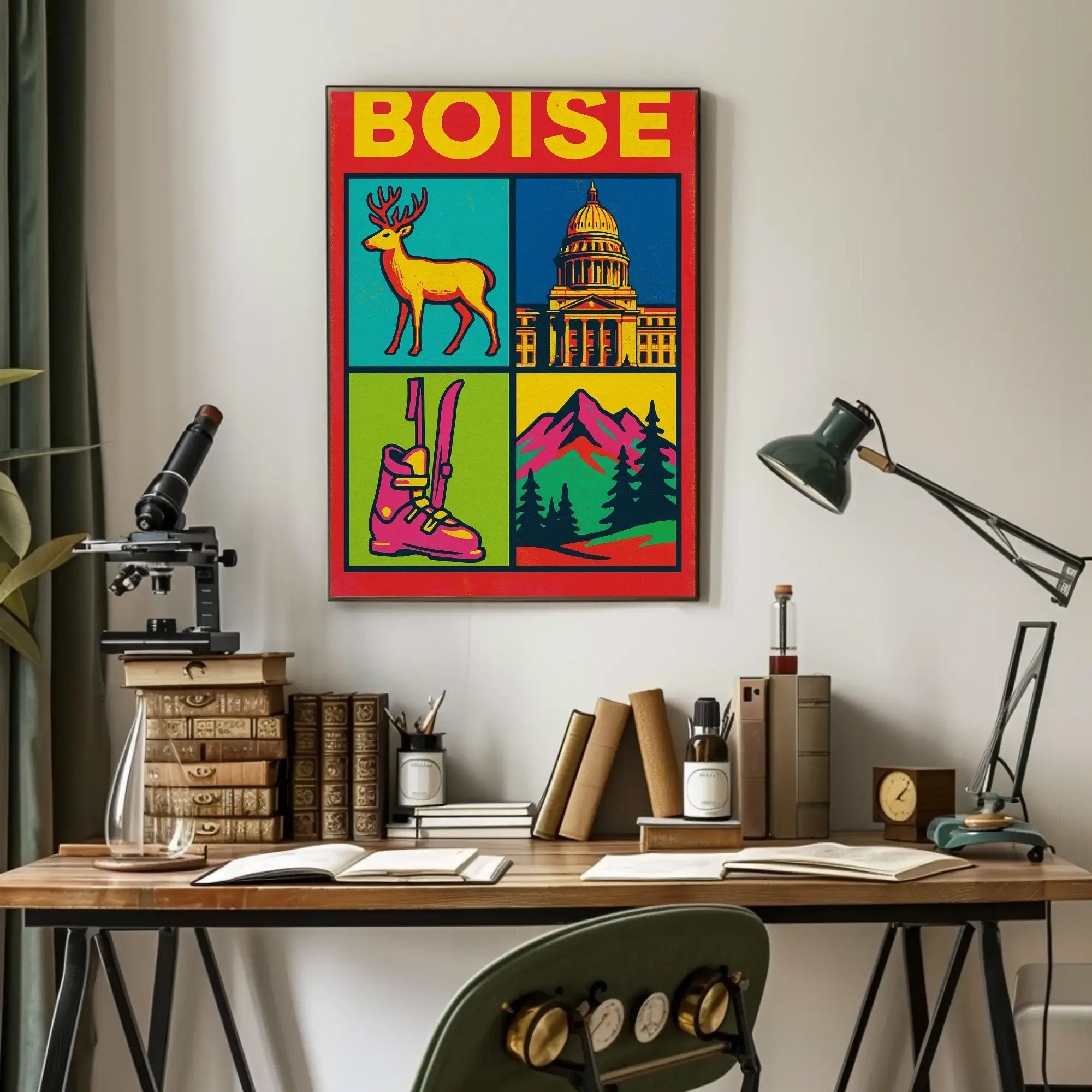 Boise Vibrant Pop-Art Cityscape Travel Poster PosterGoat